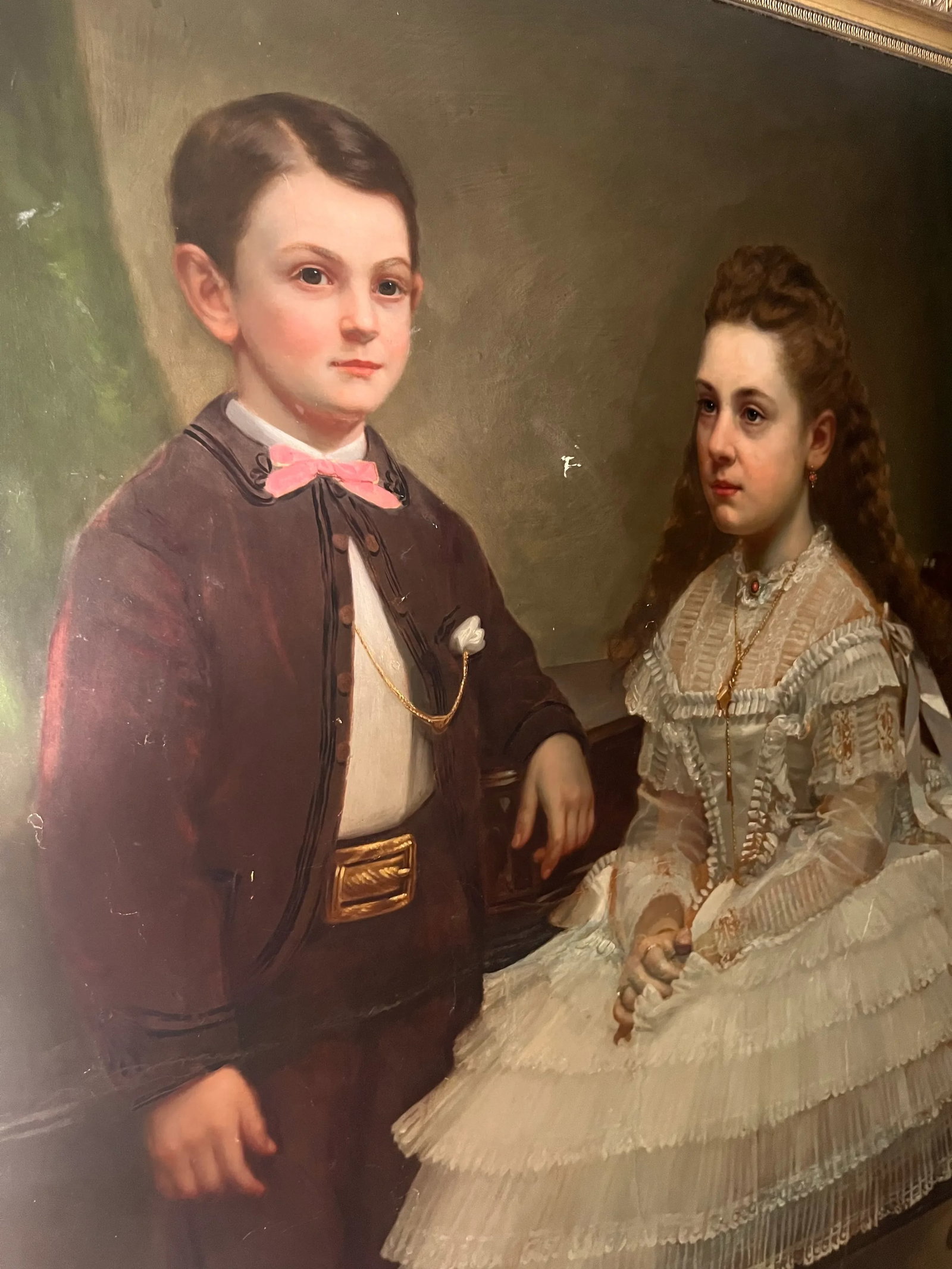 Mid 1800s Oversized Portrait Painting of Nantucket Sea Captain's Jared Coffin's Children, Framed - 6