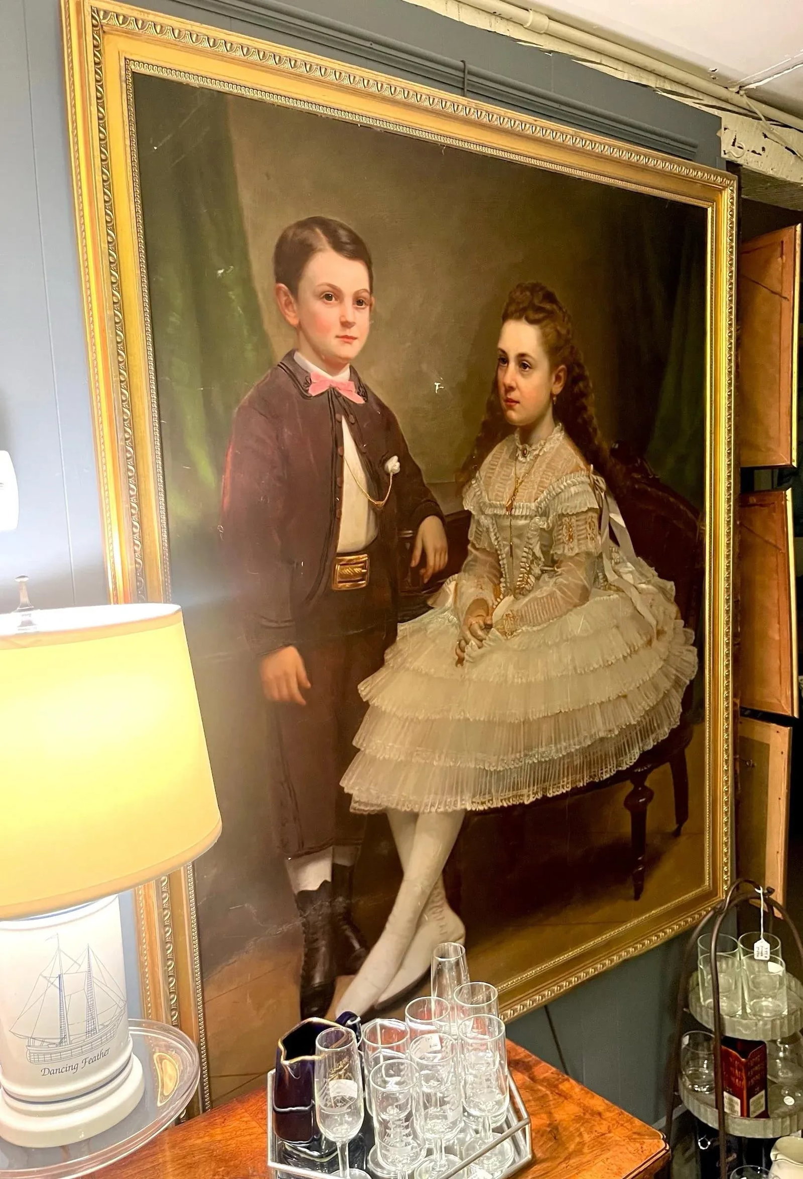 Mid 1800s Oversized Portrait Painting of Nantucket Sea Captain's Jared Coffin's Children, Framed - 7