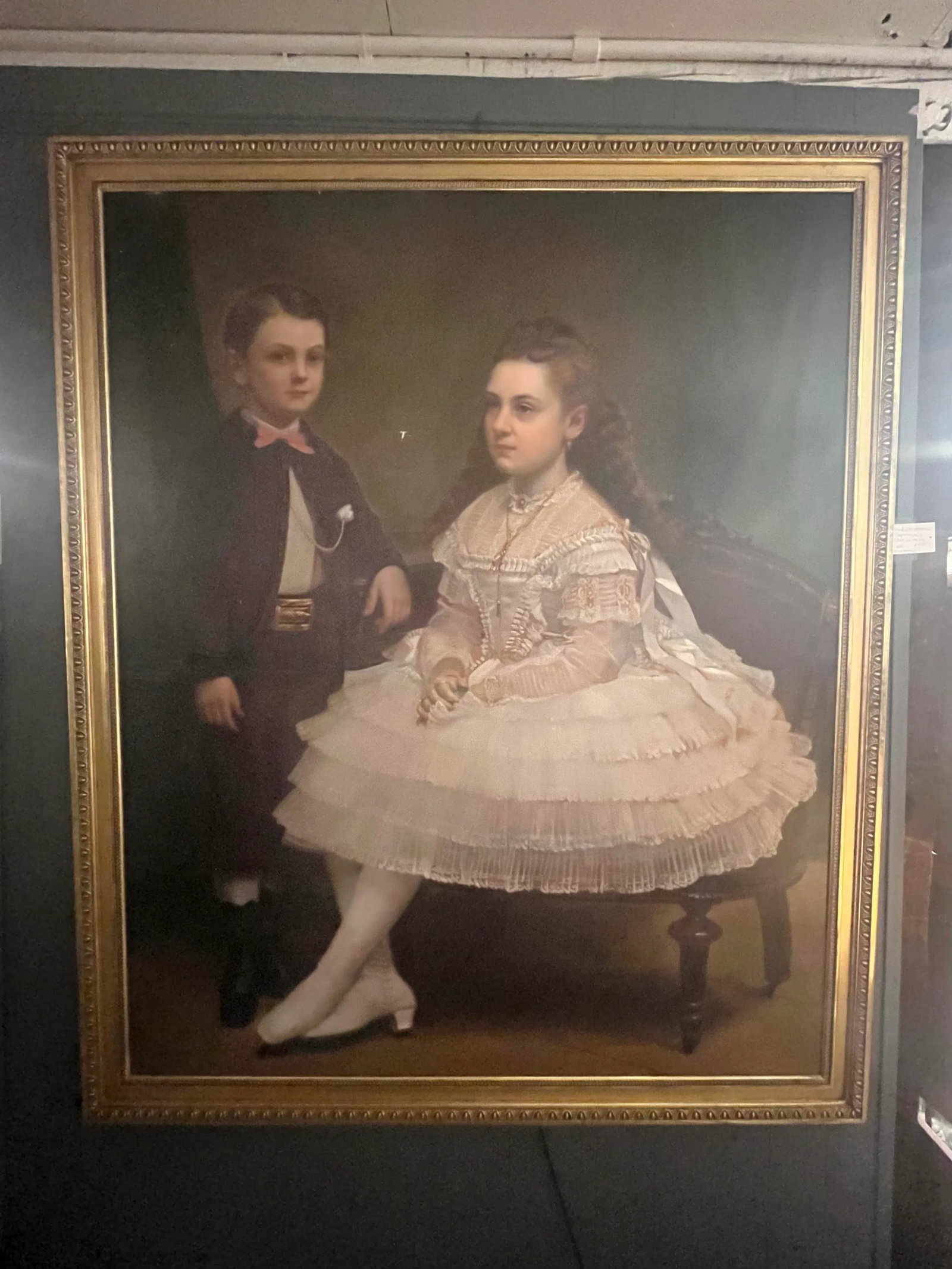 Mid 1800s Oversized Portrait Painting of Nantucket Sea Captain's Jared Coffin's Children, Framed - 8