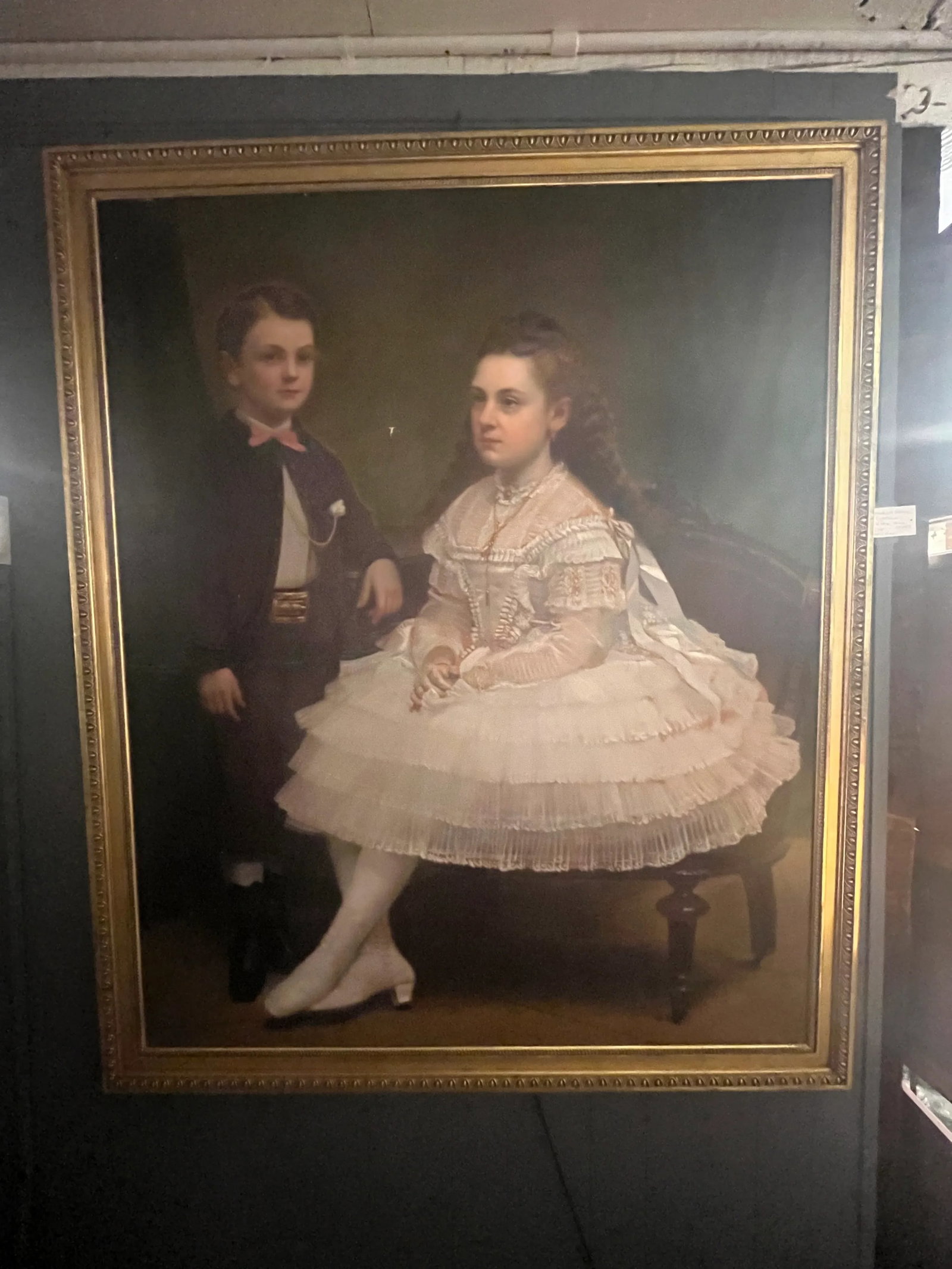 Mid 1800s Oversized Portrait Painting of Nantucket Sea Captain's Jared Coffin's Children, Framed - 9