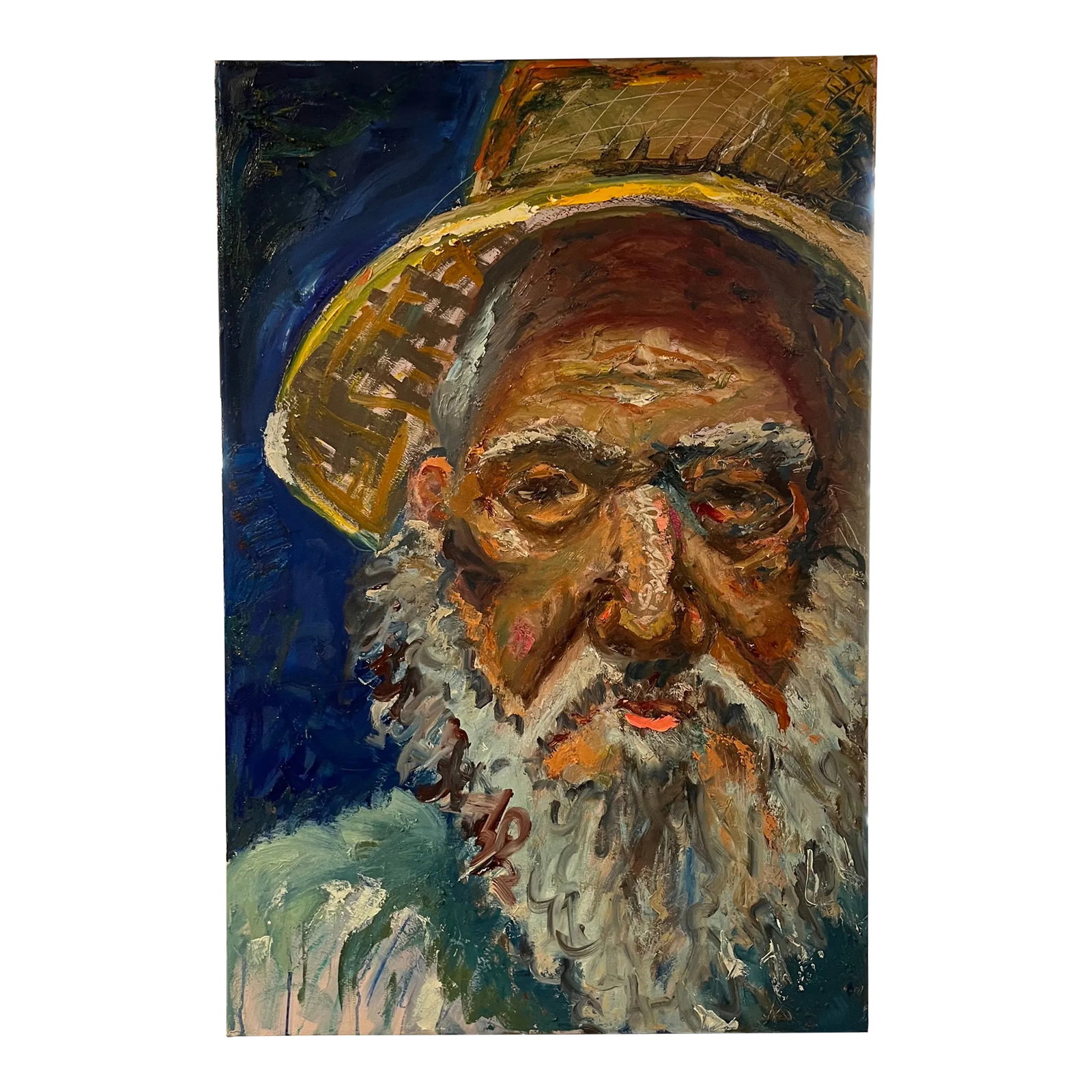 'The Old Man and the Sea', Portrait Oil Painting, by Van Ness: #fisherman, oil painting, 24"x36"x2", by Van Ness Original oil painting on canvas, gallery wrapped, edges are painted dark gray. A bearded man with a straw hat spoke to me with his expressiveness.
