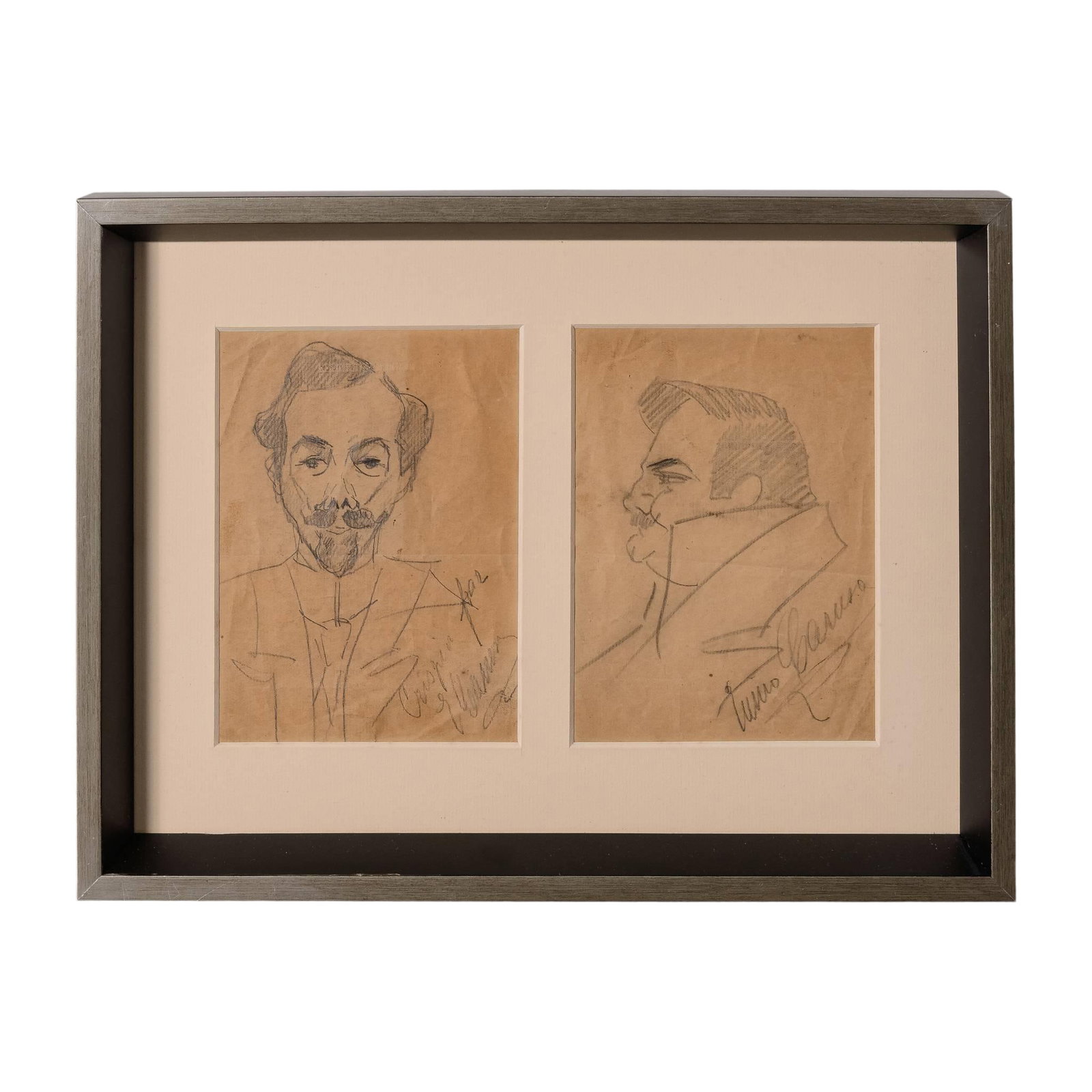Signed Pencil Sketches by Enrico Caruso: This piece will make the perfect addition to the collectors of opera and music. The pieces are reputed to have been sketched by Caruso of himself (based on similar pencil sketches and signature