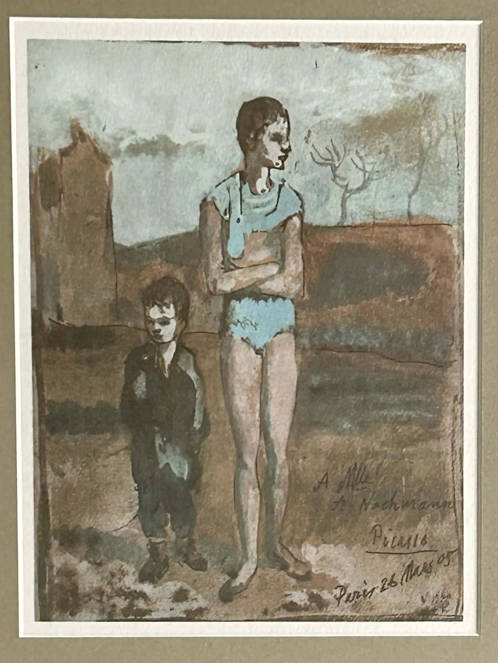 Pablo Picasso Harlequin and Boy Pochoir Print Vintage Original Signed - 2