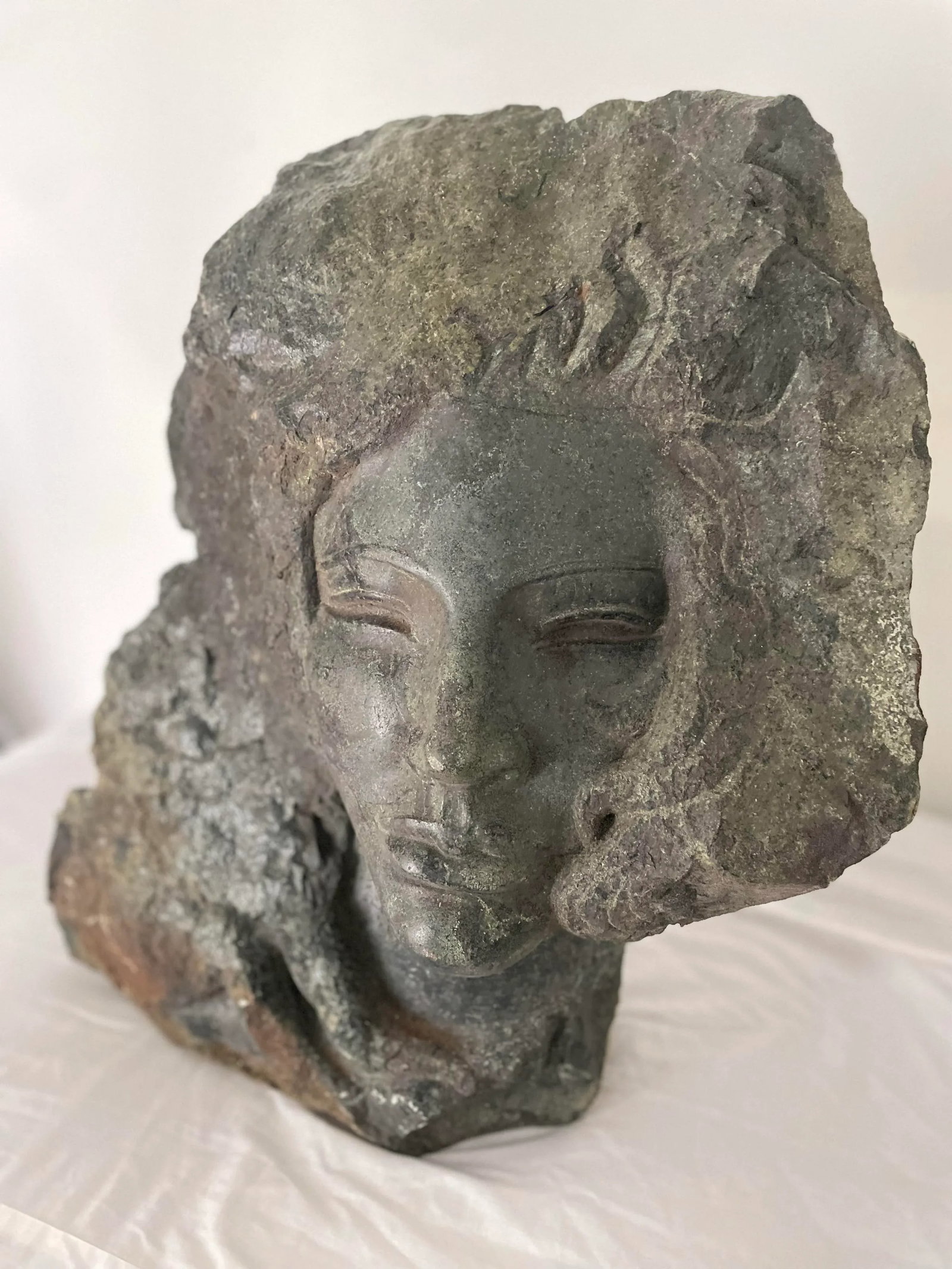 Female Sculpture Carved Stone Bust of a Woman Signed by Artist Charles Cutler - Mid Century - 2