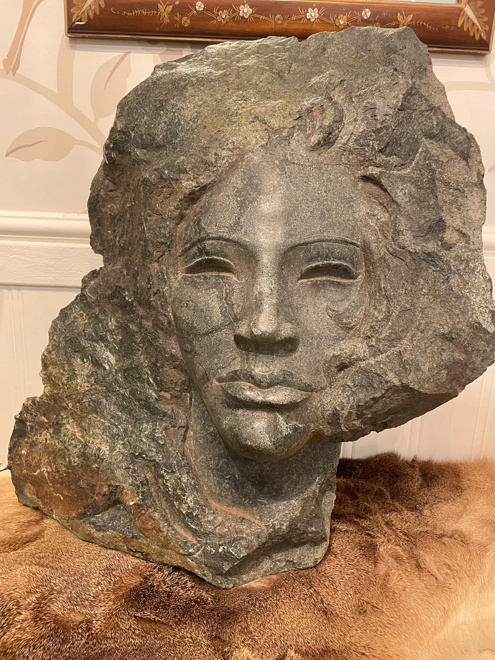 Female Sculpture Carved Stone Bust of a Woman Signed by Artist Charles Cutler - Mid Century - 4
