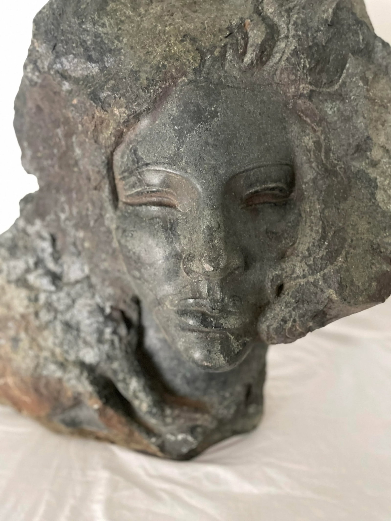 Female Sculpture Carved Stone Bust of a Woman Signed by Artist Charles Cutler - Mid Century - 5