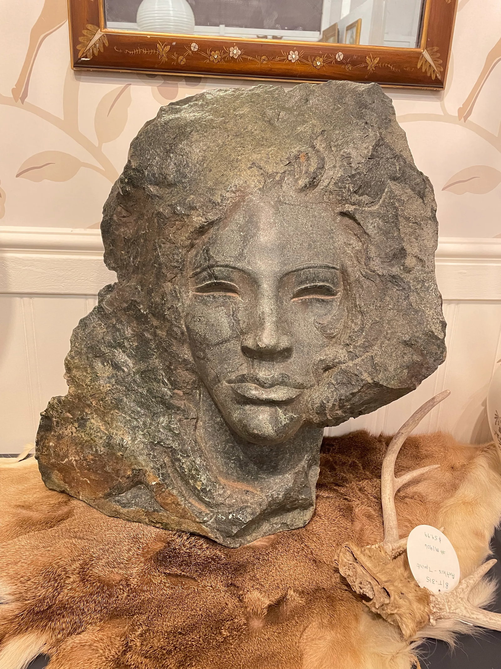 Female Sculpture Carved Stone Bust of a Woman Signed by Artist Charles Cutler - Mid Century - 6