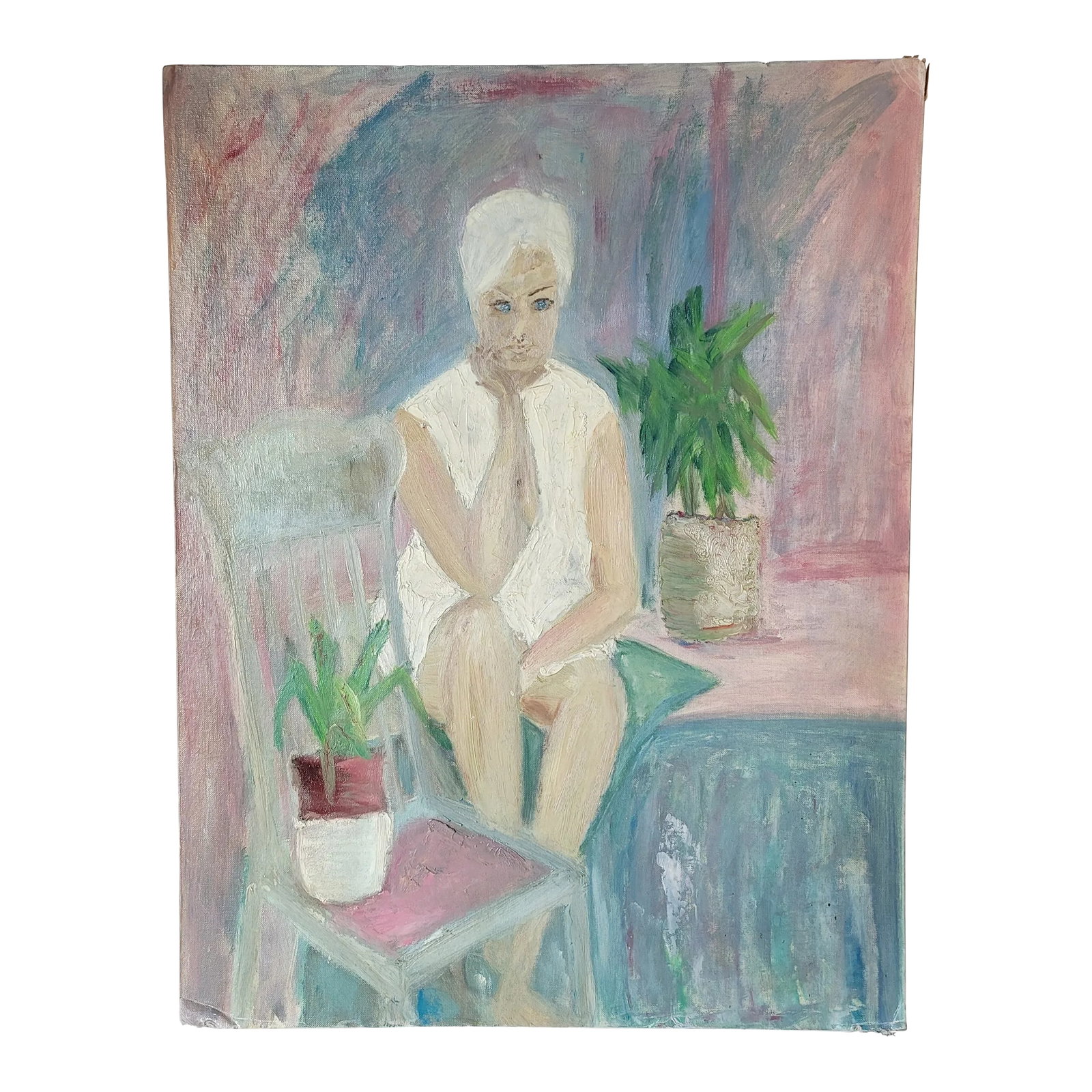 1960's "Woman With Blue Eyes" Expressionist Oil Painting on Canvas Board by Rosemary Rabut (1 of 9)