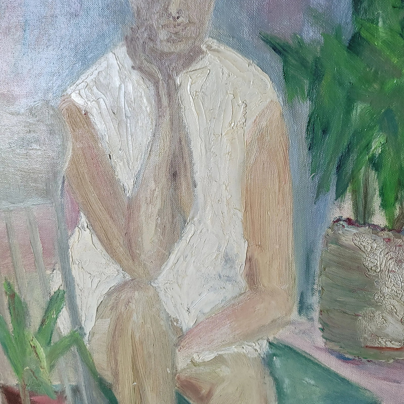 1960's "Woman With Blue Eyes" Expressionist Oil Painting on Canvas Board by Rosemary Rabut - 3
