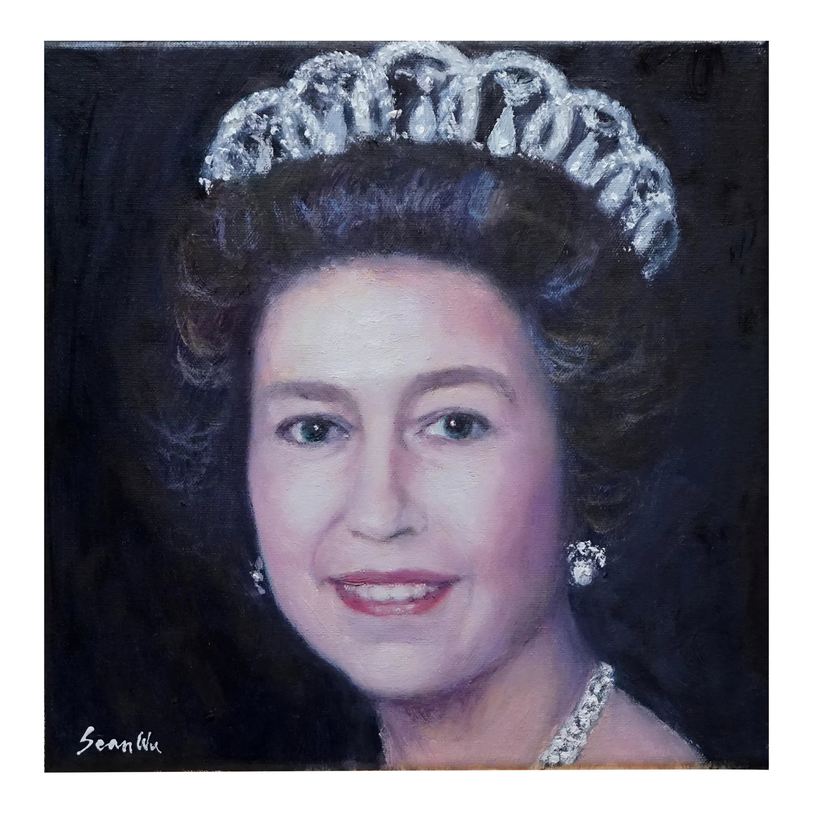 Original Oil Portrait of Queen Elizabeth II: Original oil portrait by Sean Wu. Queen Elizabeth II Condition: Imperfections: No Imperfections Condition Notes: brand new Origin: United States Materials & Techniques: Canvas PLACEHOLDER
