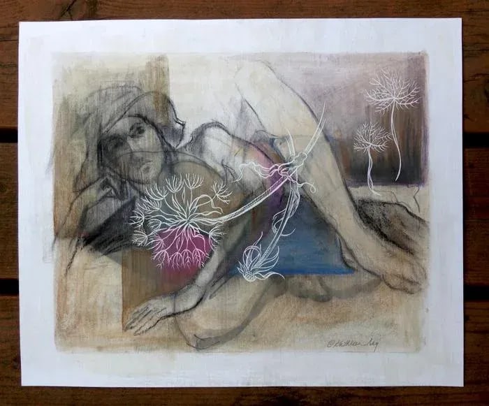 Abstract Mixed Media Drawing by Kathleen Ney, "Woman in a Hat" - 3