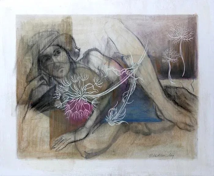 Abstract Mixed Media Drawing by Kathleen Ney, "Woman in a Hat" - 5