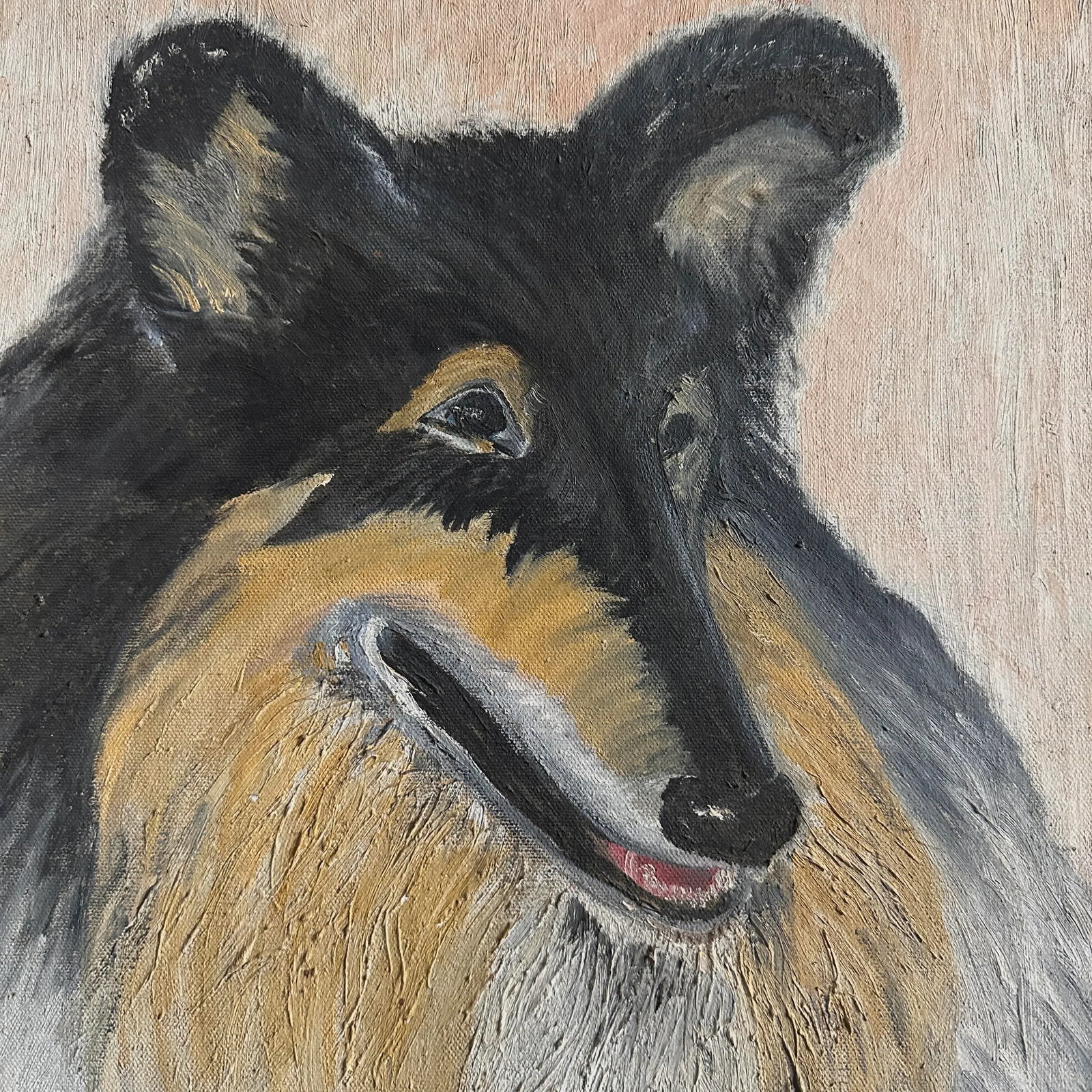 Vintage Outsider/Folk Art Collie Dog Portrait, Framed (C. 1955, Oil on Canvas) - 3