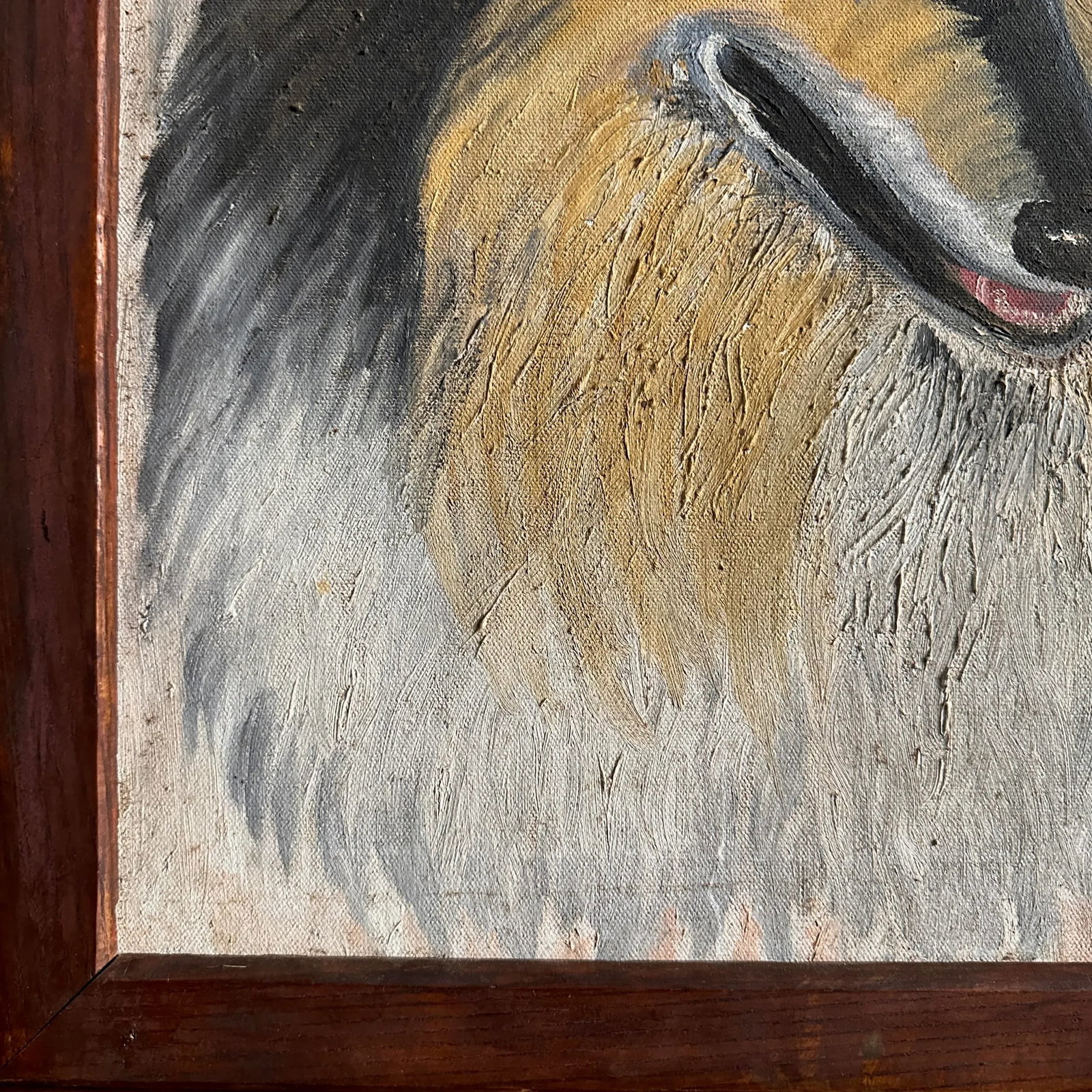 Vintage Outsider/Folk Art Collie Dog Portrait, Framed (C. 1955, Oil on Canvas) - 4
