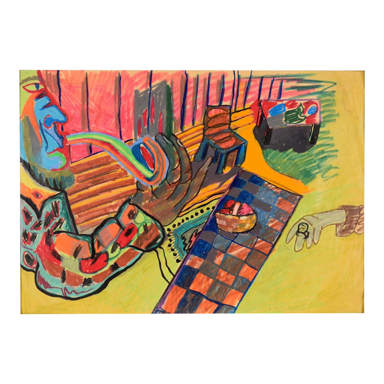 The Rainbow Pipe - Fauvist Portrait and Interior in Pastel on Paper by Michael William Eggleston (1 of 7)