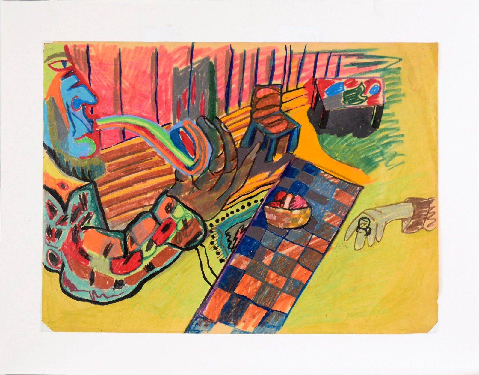The Rainbow Pipe - Fauvist Portrait and Interior in Pastel on Paper by Michael William Eggleston - 2