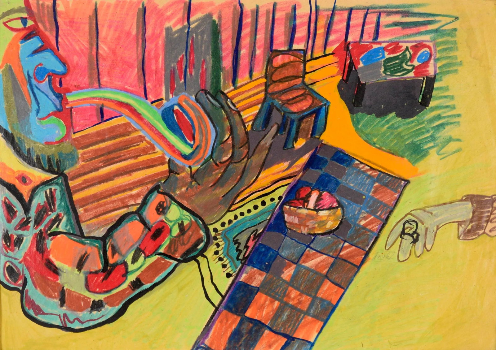 The Rainbow Pipe - Fauvist Portrait and Interior in Pastel on Paper by Michael William Eggleston - 3