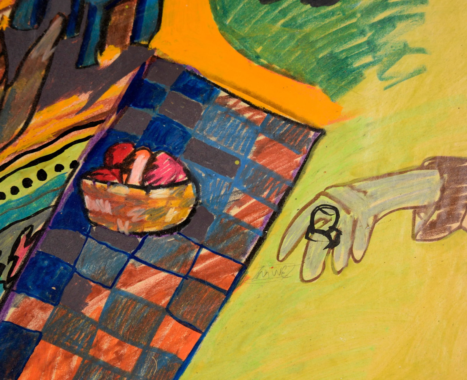 The Rainbow Pipe - Fauvist Portrait and Interior in Pastel on Paper by Michael William Eggleston - 4