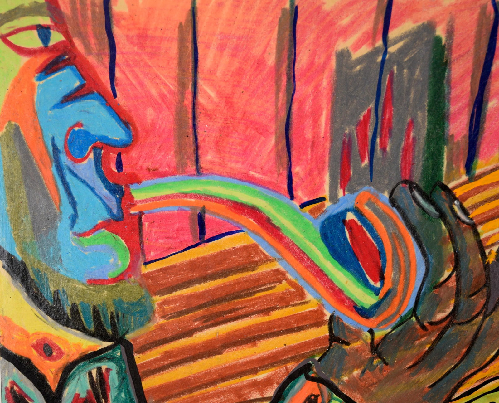 The Rainbow Pipe - Fauvist Portrait and Interior in Pastel on Paper by Michael William Eggleston - 5