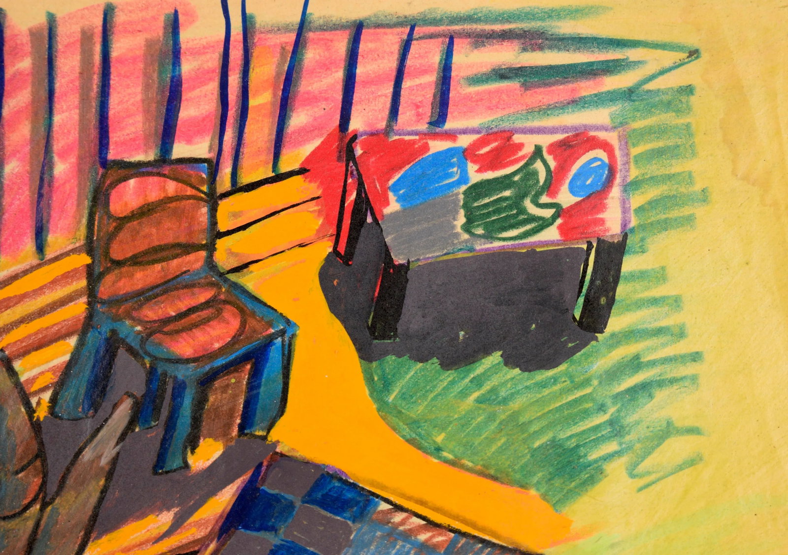 The Rainbow Pipe - Fauvist Portrait and Interior in Pastel on Paper by Michael William Eggleston - 7