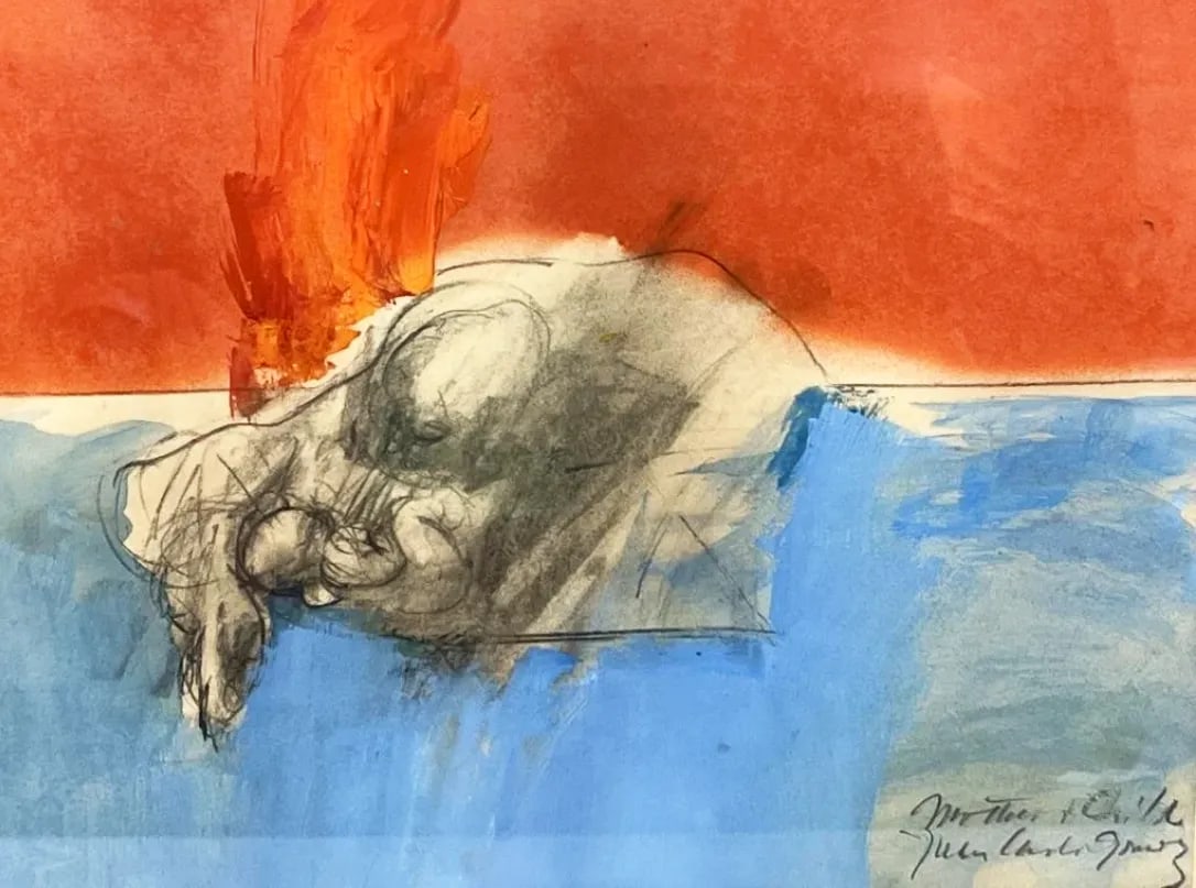 Mixed Media Watercolor by Juan Carlos Gomez "Mother & Child" - 2