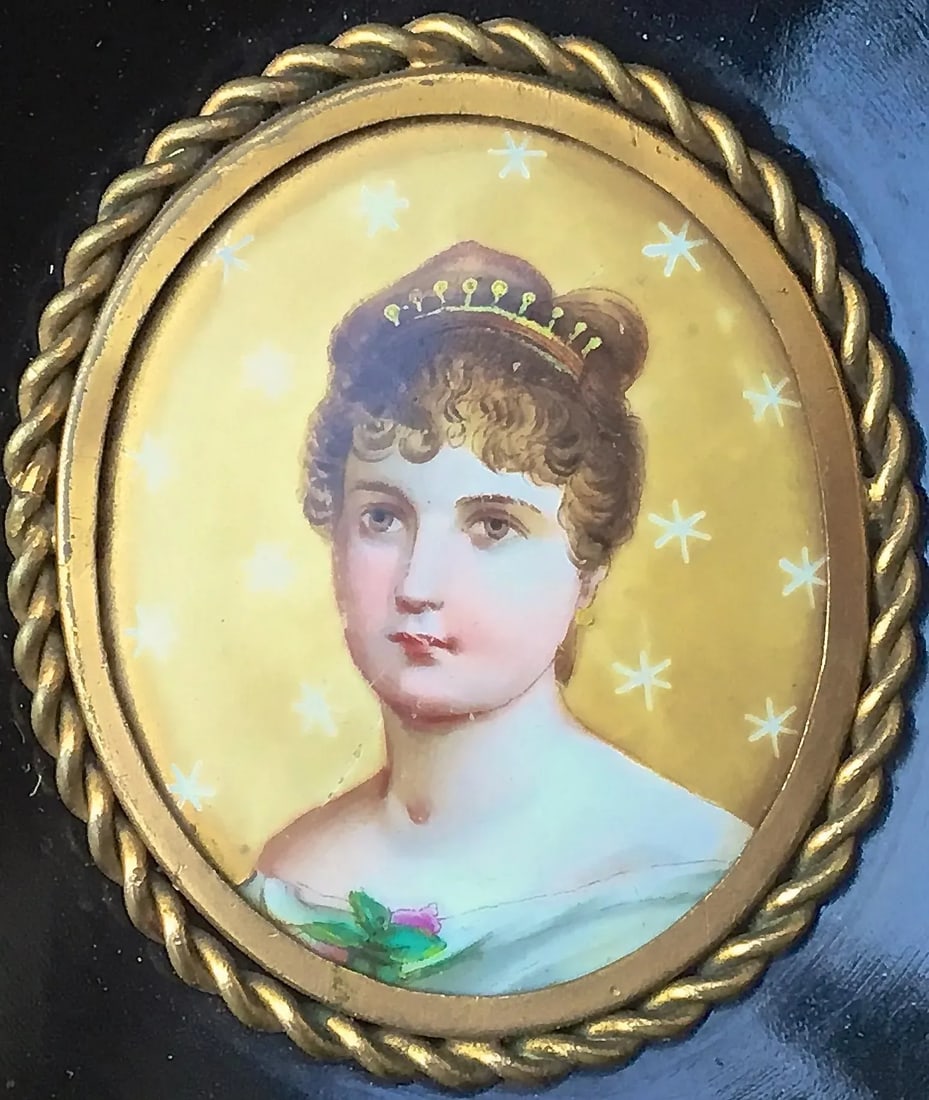 Antique Framed Porcelain Lady Portrait - 2