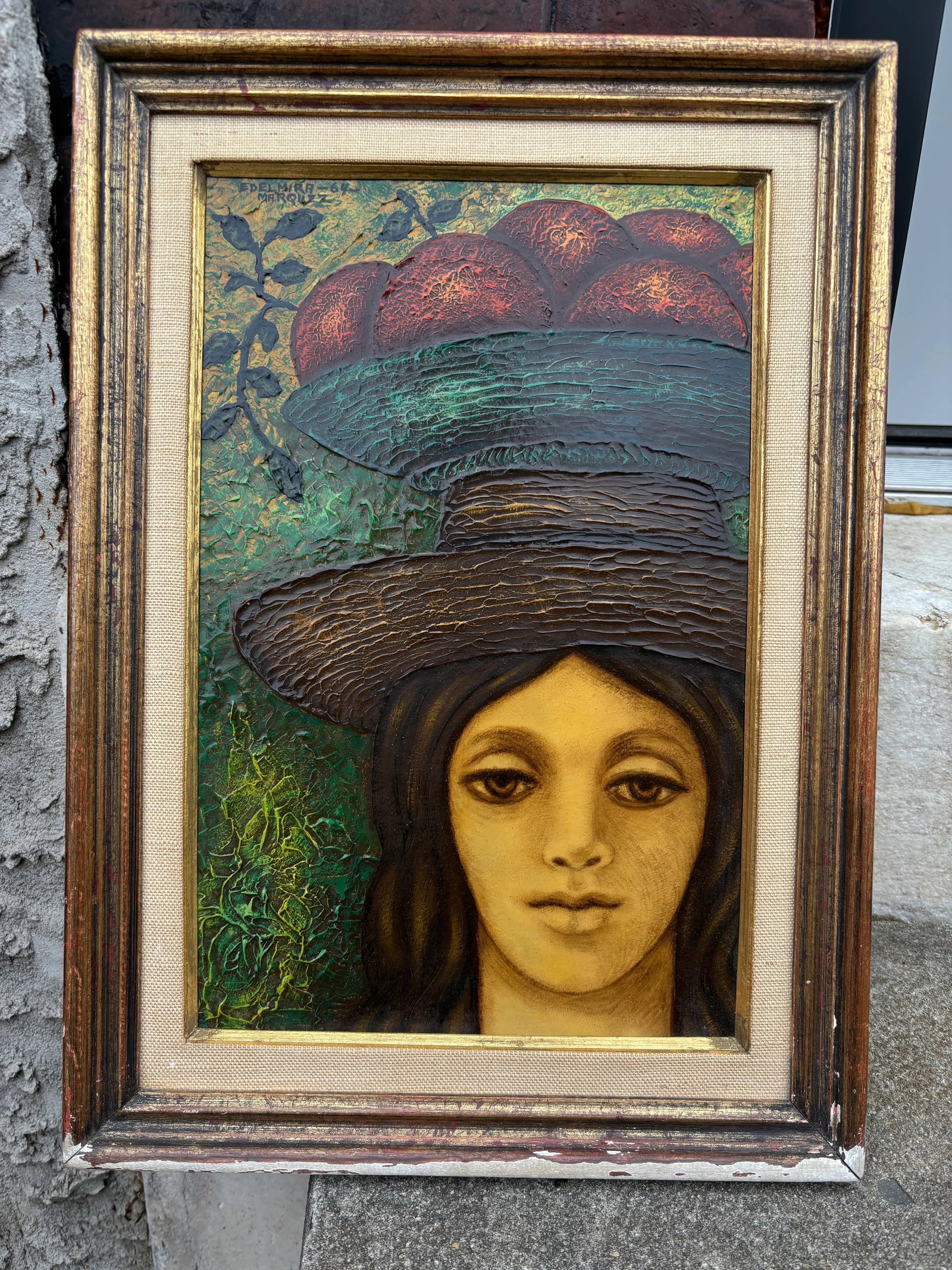Edelmira Marquez 1964 Oil on Board Painting of a Young Woman, Framed - 10