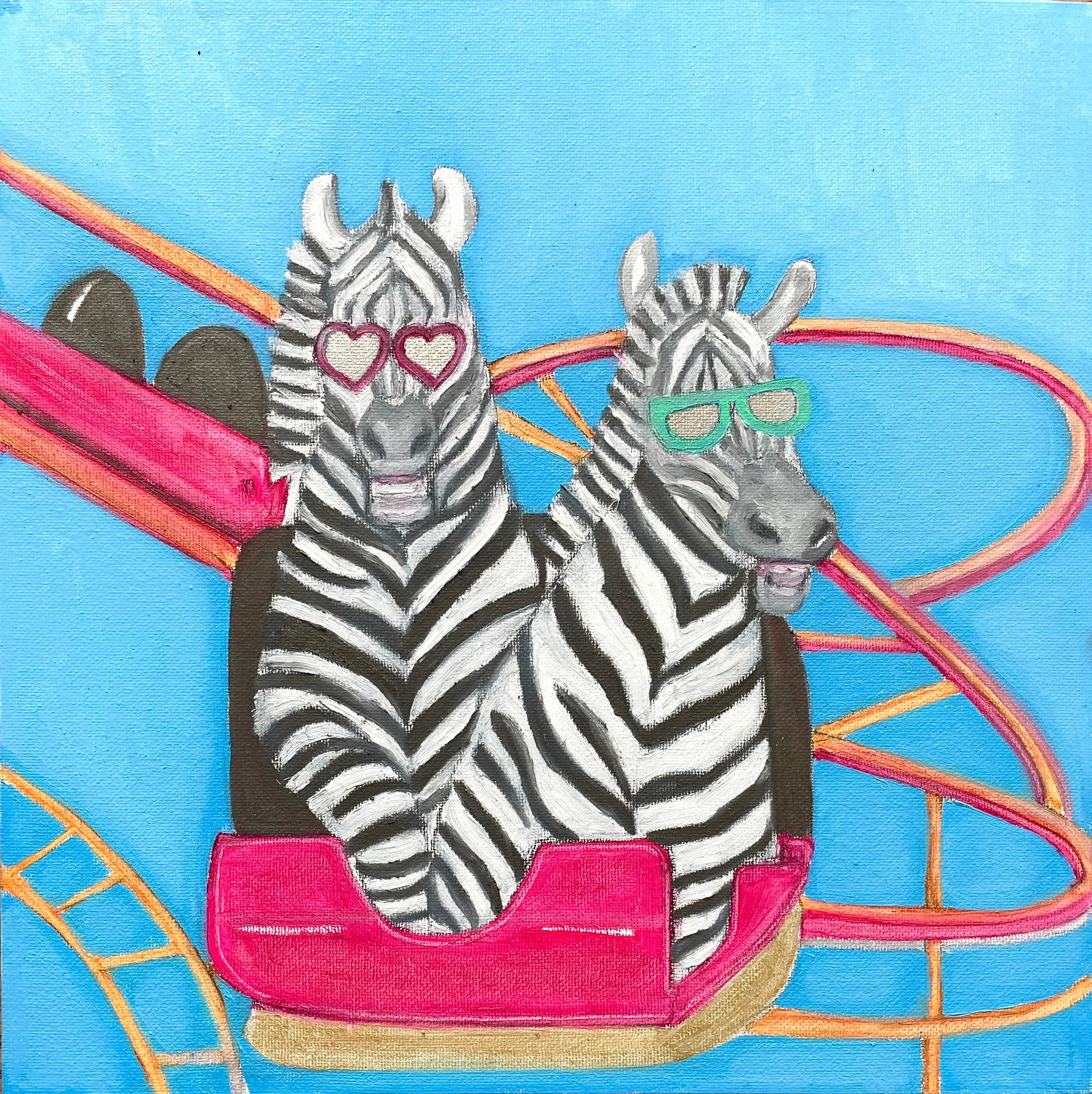 Whimsical Original Oil Painting of Two Zebras by Max and Alma - 2