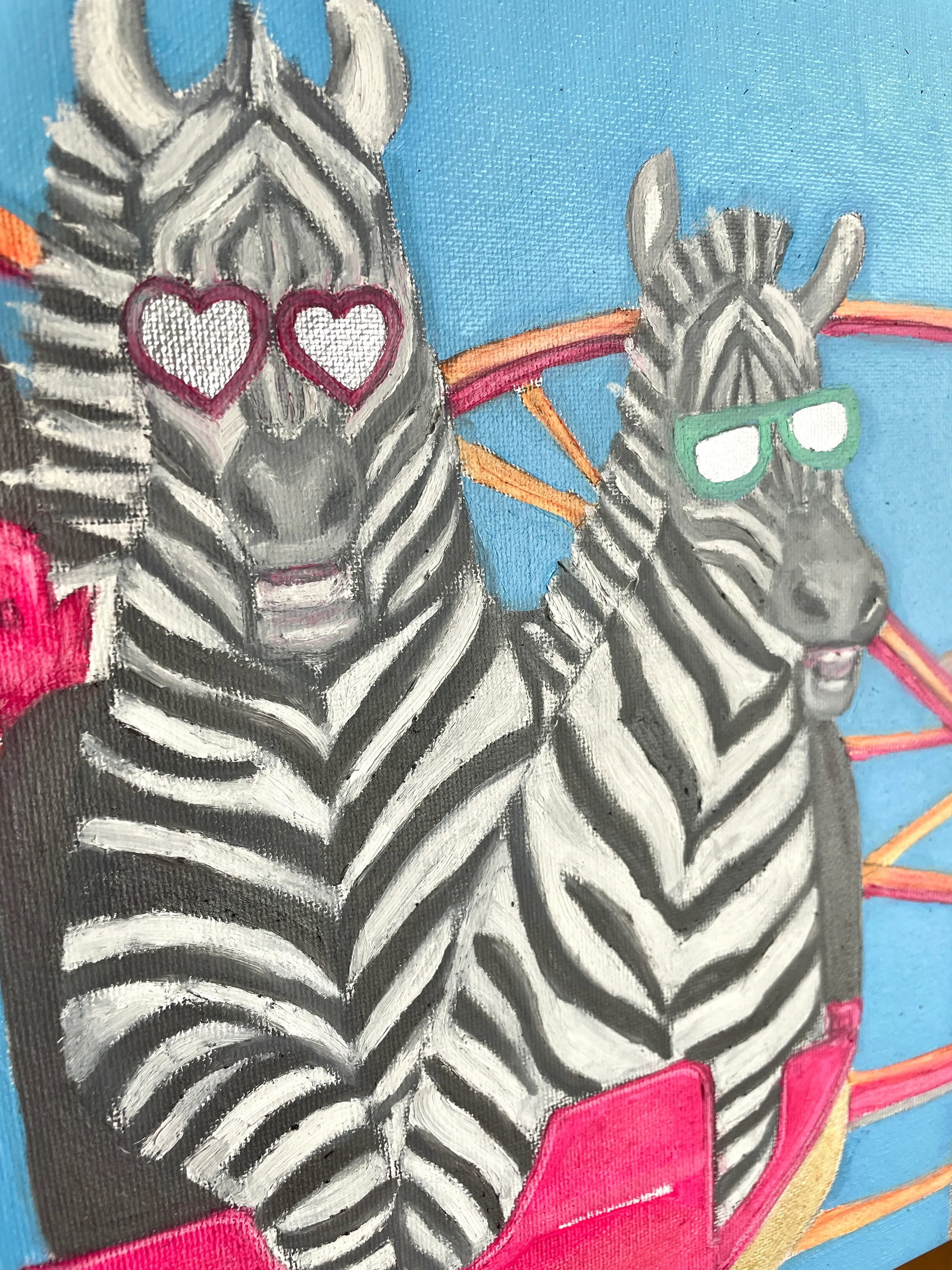Whimsical Original Oil Painting of Two Zebras by Max and Alma - 3