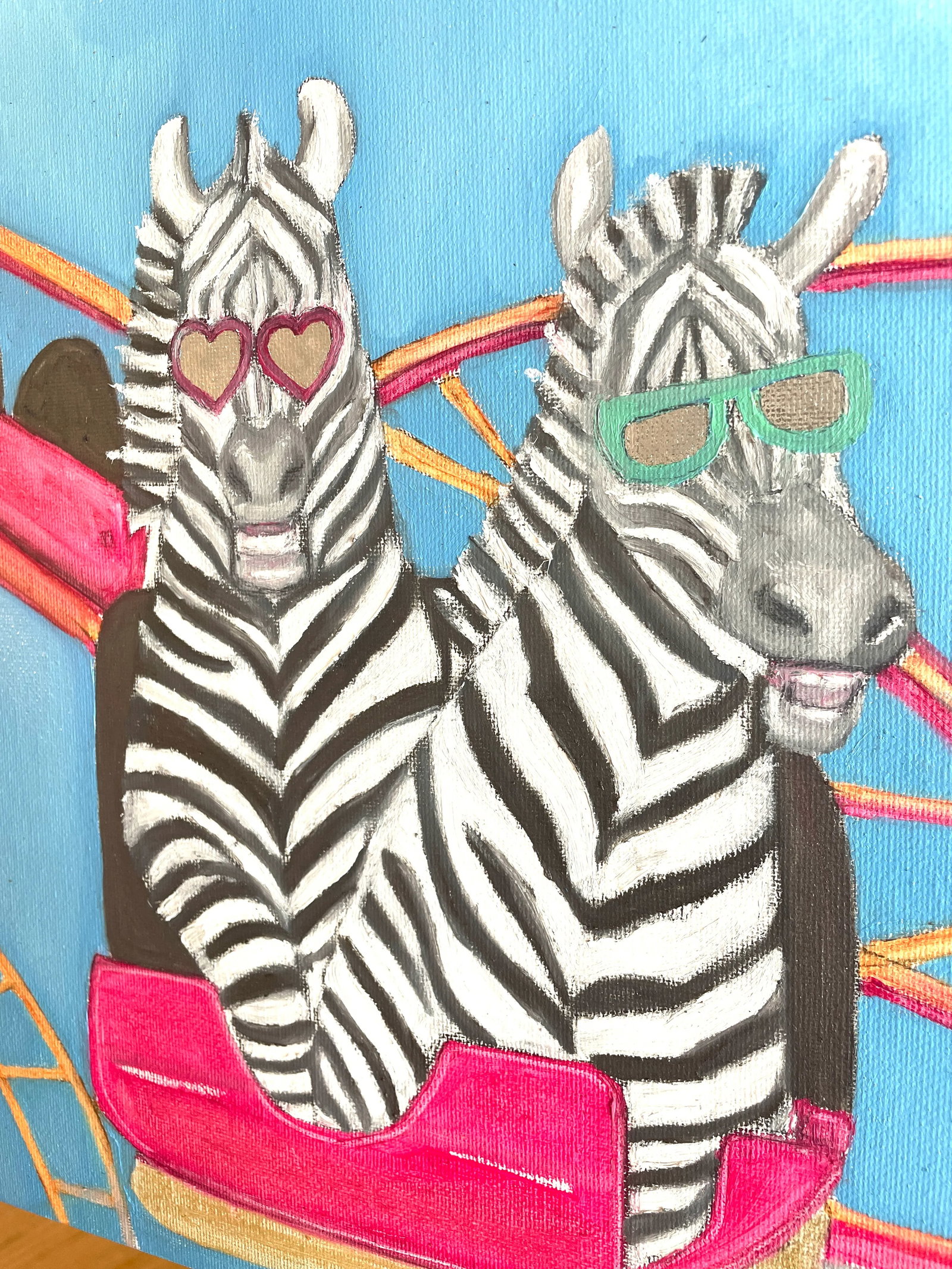 Whimsical Original Oil Painting of Two Zebras by Max and Alma - 4