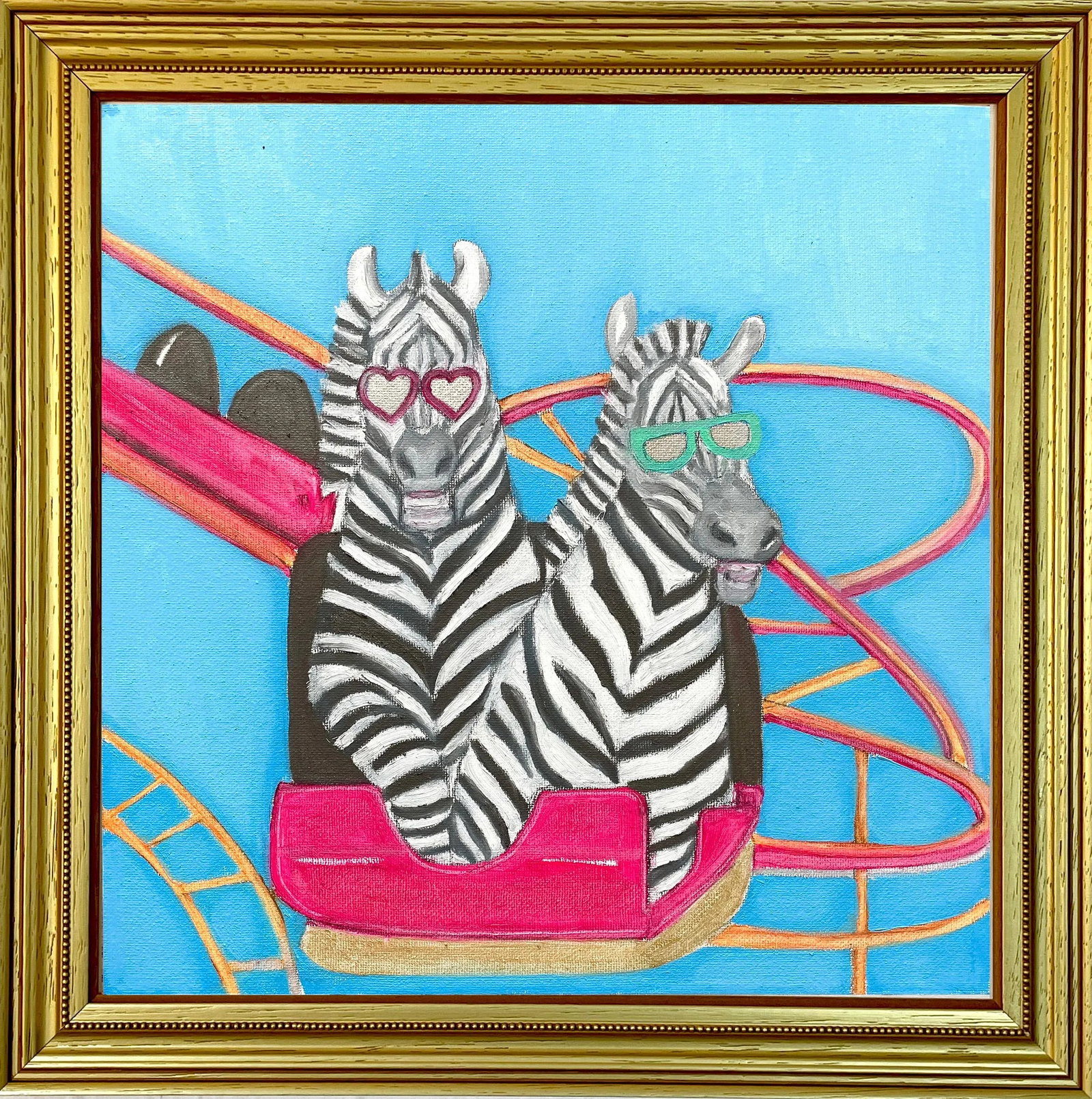 Whimsical Original Oil Painting of Two Zebras by Max and Alma - 5