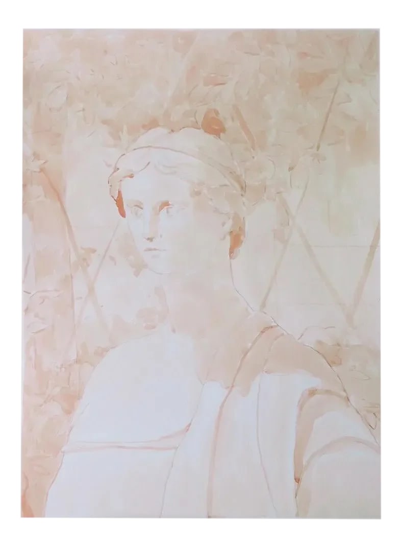 "Shade of the Grapevine" Contemporary Large Roman Portrait by Michelle Farro: This item is a one of a kind, original painting called "Shade of the Grapevine." It was created with sepia ink on cream colored fine art paper. There is a border around the image so it can be easily
