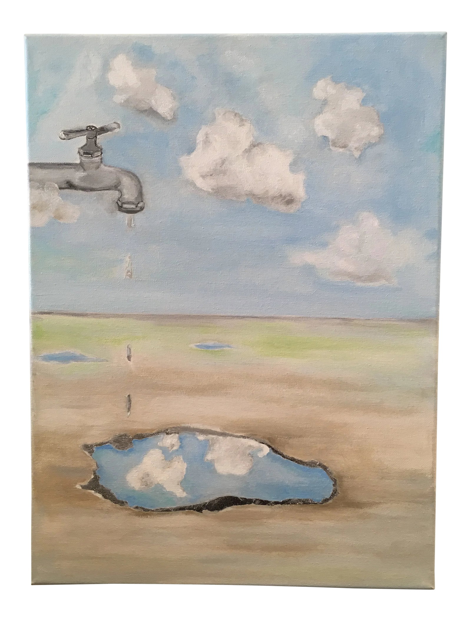 "Dripping Truth" Painting: Dripping Truth Faucet dripping silver leaf drops of truth into a puddle of water reflecting the clouds above. The puddle is rimmed in silver leaf. This painting is meant to be a reflection of your