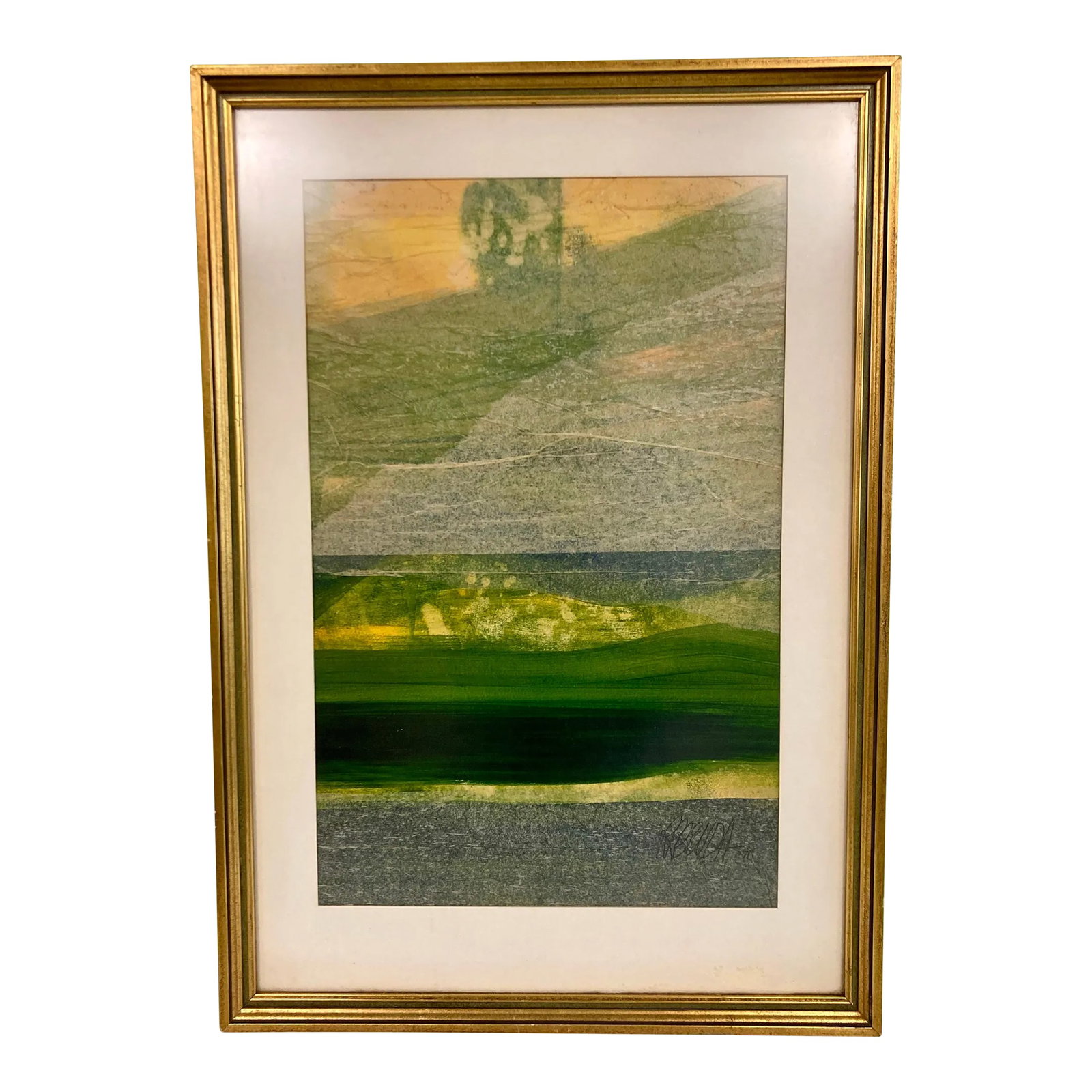 1970s Richard Russell Benda Mixed Media Landscape Painting, Framed: Richard Russell Benda was a well respected American artist (1934 - 2016) who studied at the Academy of Fine Arts in Chicago. He earned his living as a prolific artist, gathering numerous prestigious