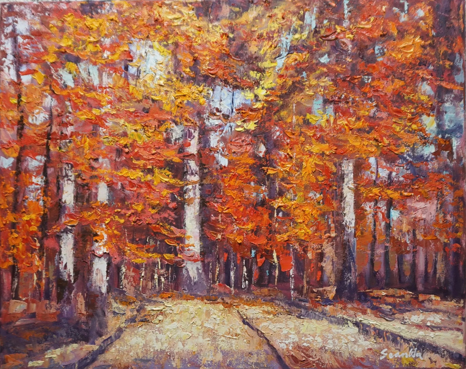 Original Oil Landscape Painting of Fall Woods: Original oil landscape by Sean Wu. Fall woods in red color Condition: Imperfections: No Imperfections Origin: United States Materials & Techniques: Oil Paint PLACEHOLDER SHIPPING NOTES: Winning