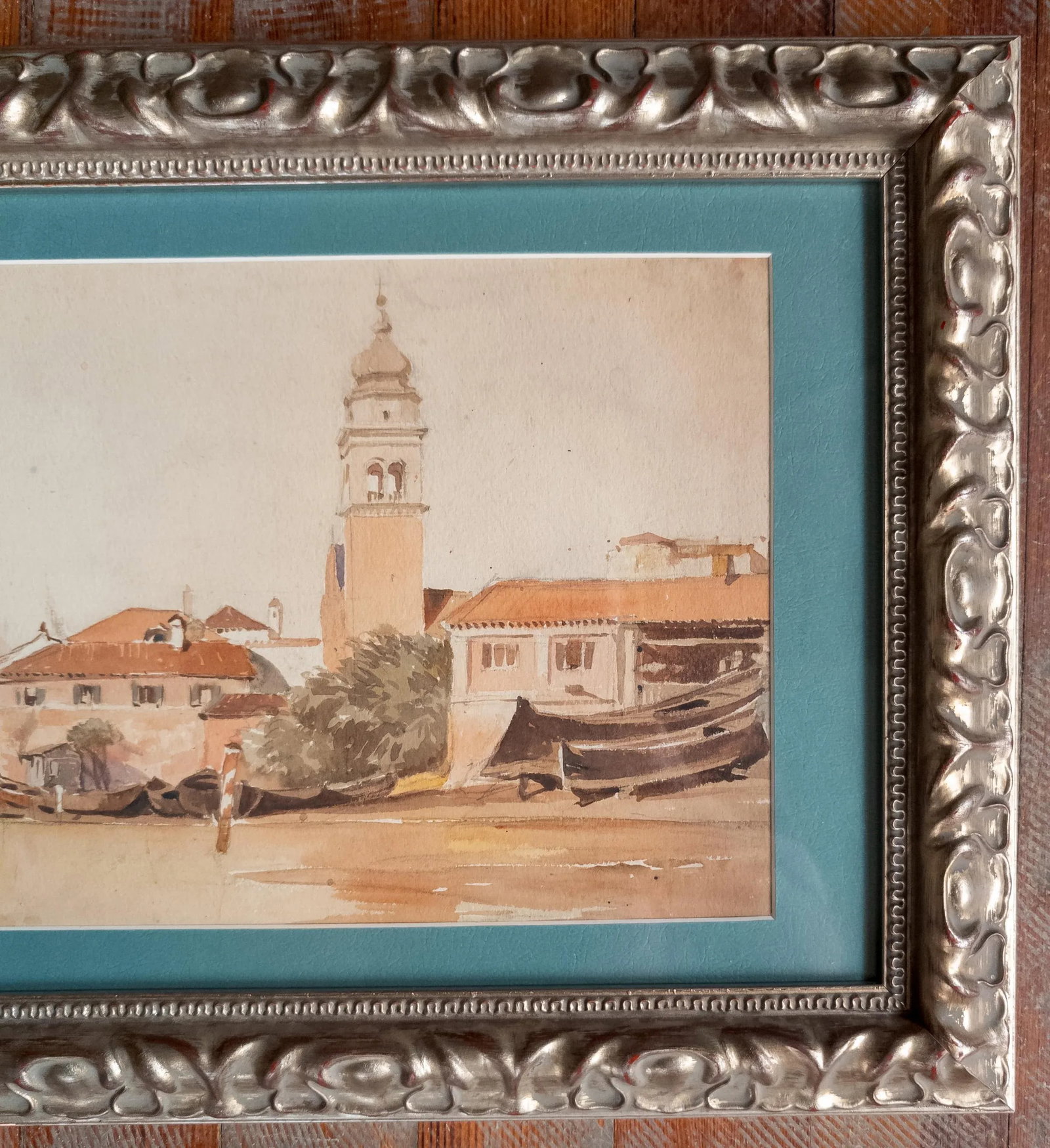 19th or 20th Century Italian Watercolor Painting of a Seaside Village, Unsigned - 3