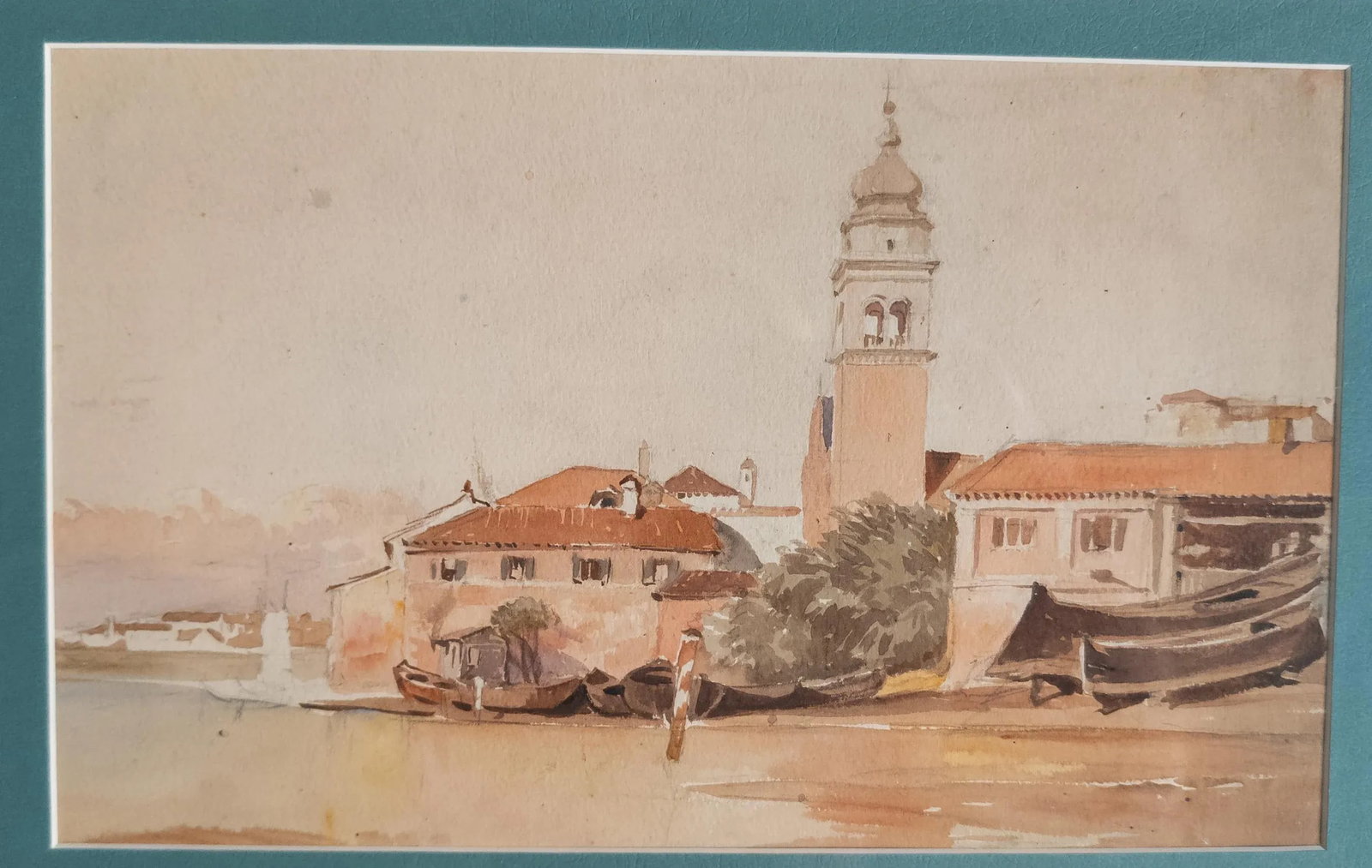 19th or 20th Century Italian Watercolor Painting of a Seaside Village, Unsigned - 4