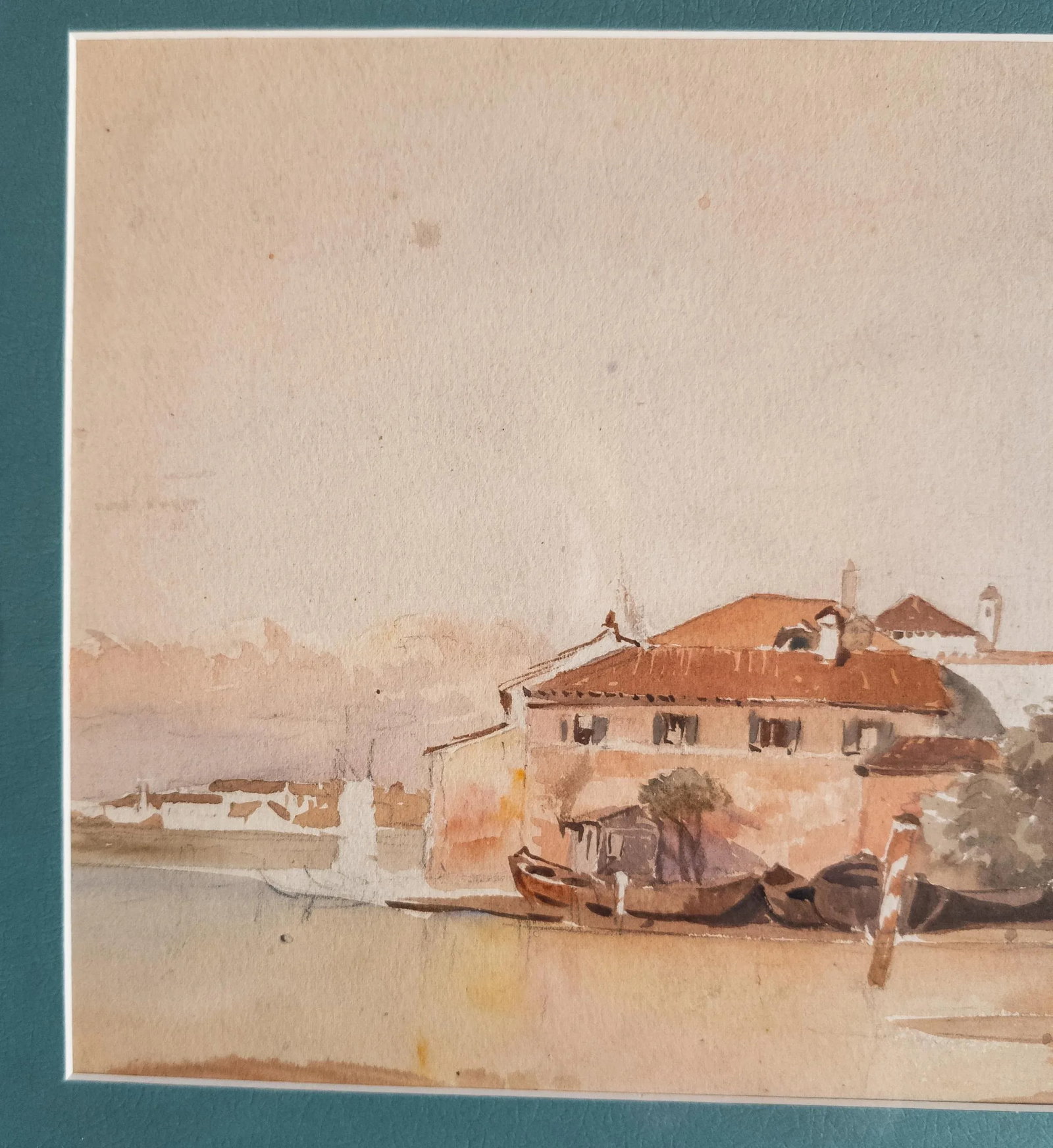 19th or 20th Century Italian Watercolor Painting of a Seaside Village, Unsigned - 5