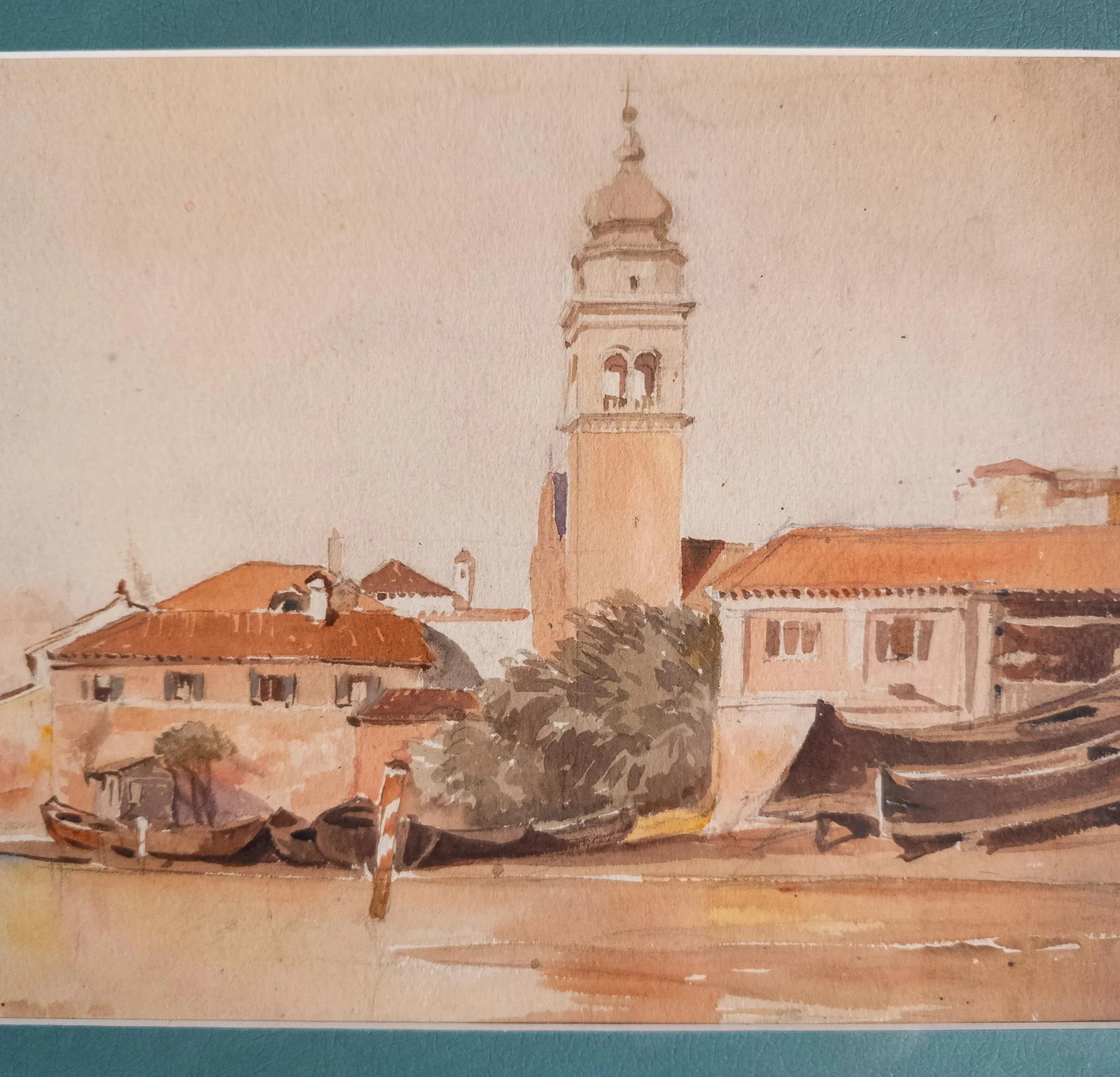 19th or 20th Century Italian Watercolor Painting of a Seaside Village, Unsigned - 6