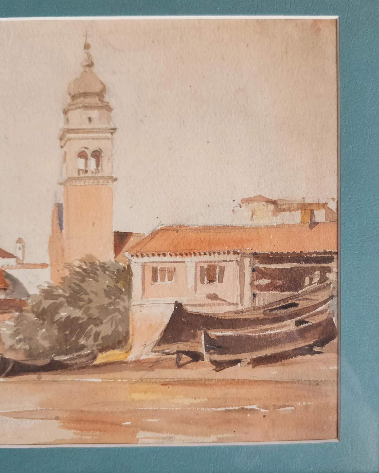 19th or 20th Century Italian Watercolor Painting of a Seaside Village, Unsigned - 7
