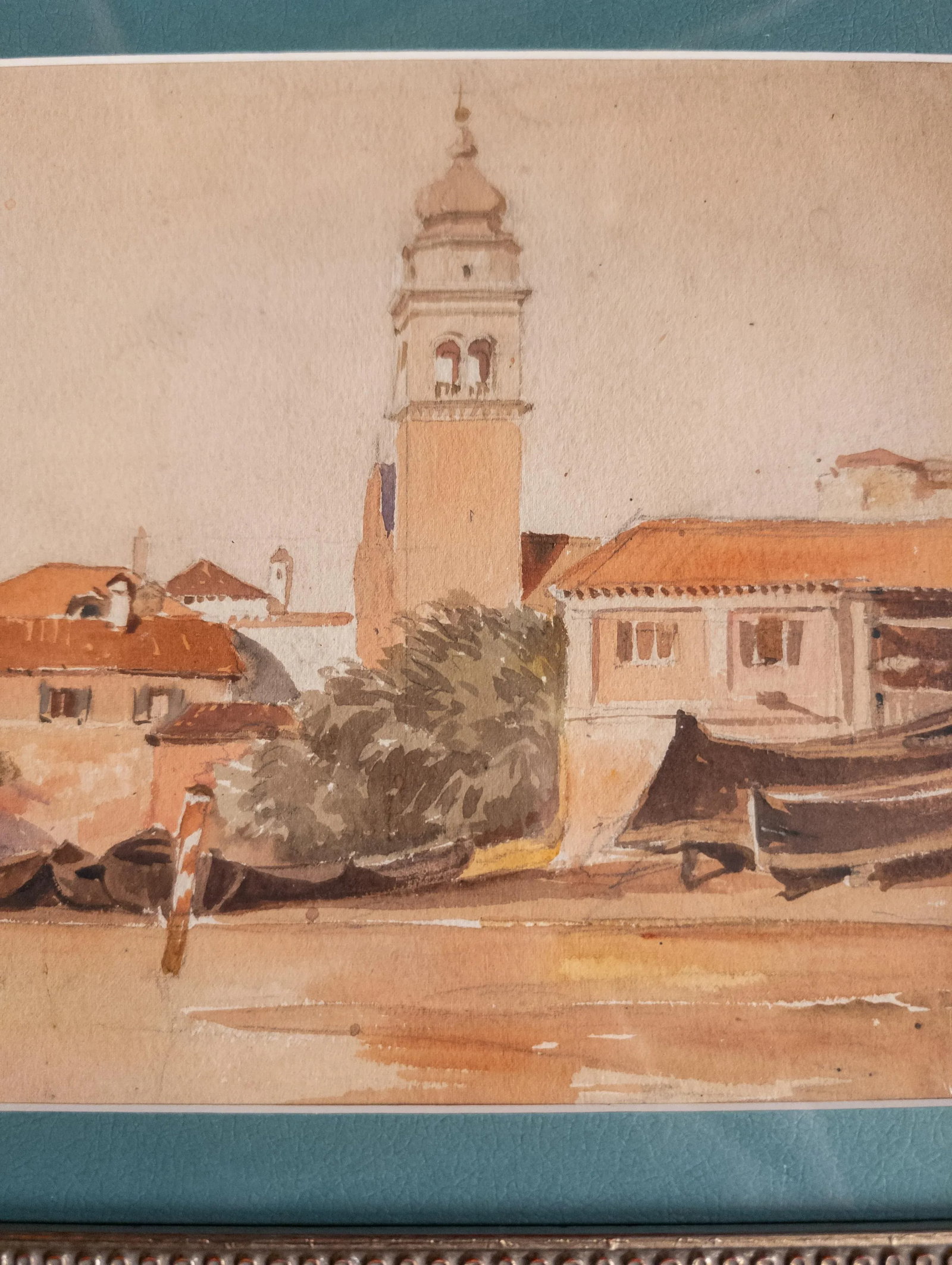 19th or 20th Century Italian Watercolor Painting of a Seaside Village, Unsigned - 8