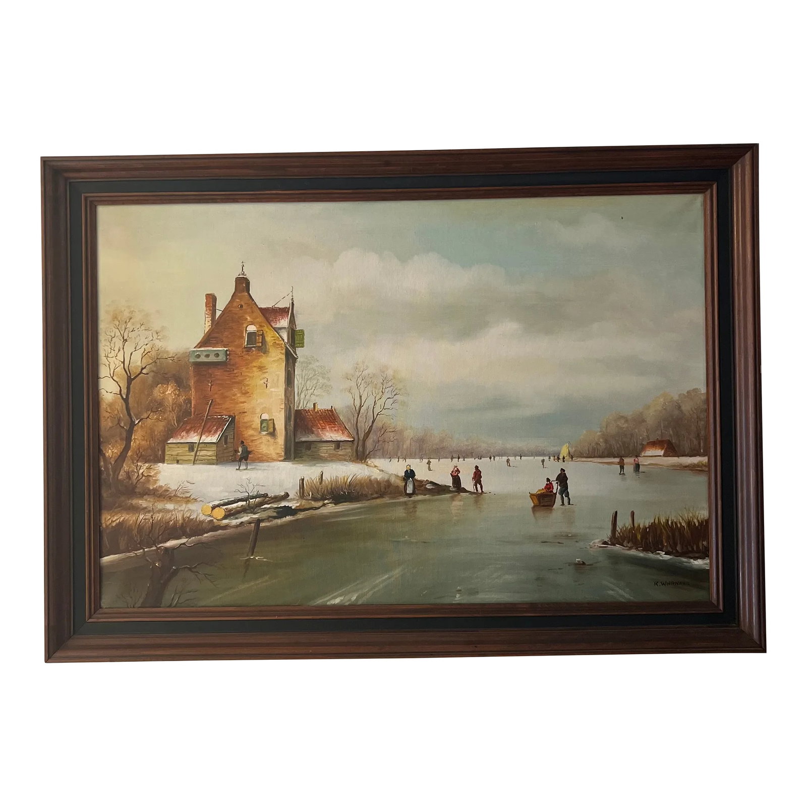 Oil on Canvas Dutch School Ice River Framed: Oil on canvas Dutch school made in 1960 my K. Warner Ice river Condition: Imperfections: No Imperfections Condition Notes: Great condition as new Origin: Netherlands Materials & Techniques:
