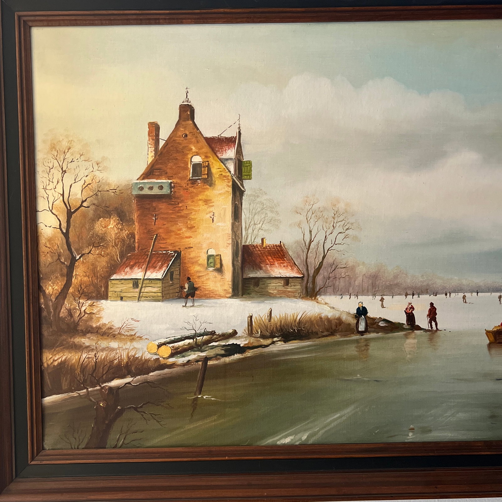 Oil on Canvas Dutch School Ice River Framed - 2