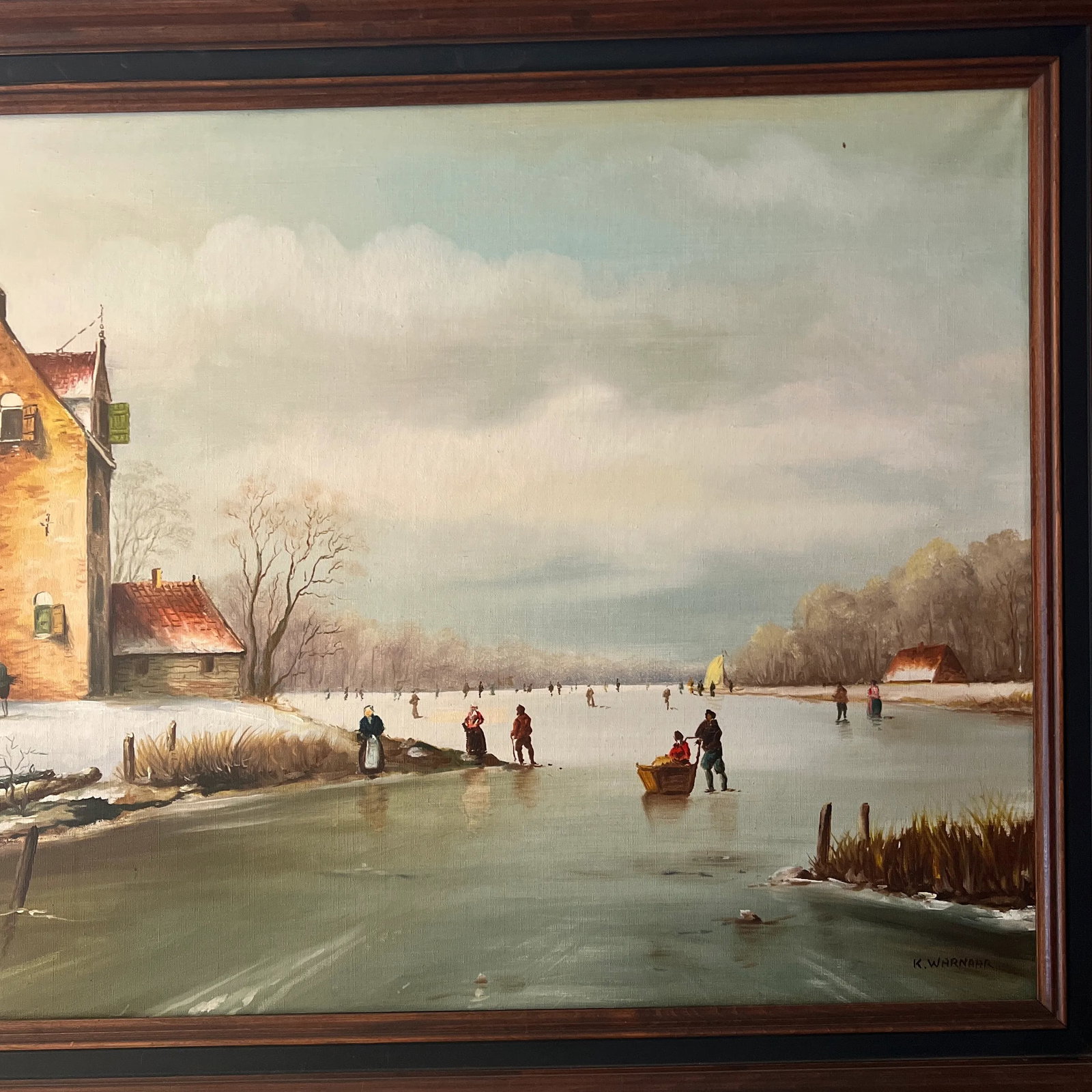 Oil on Canvas Dutch School Ice River Framed - 3