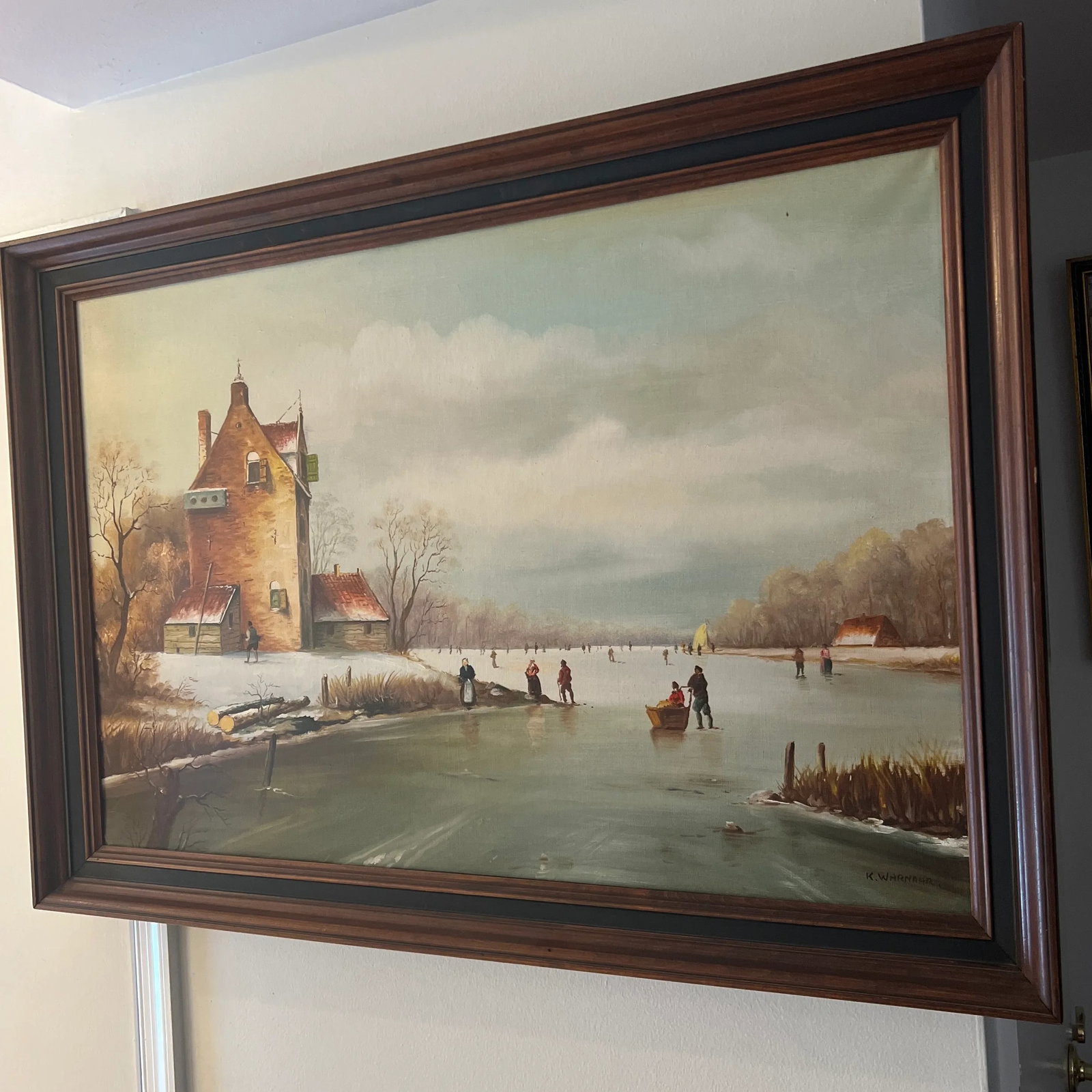 Oil on Canvas Dutch School Ice River Framed - 5