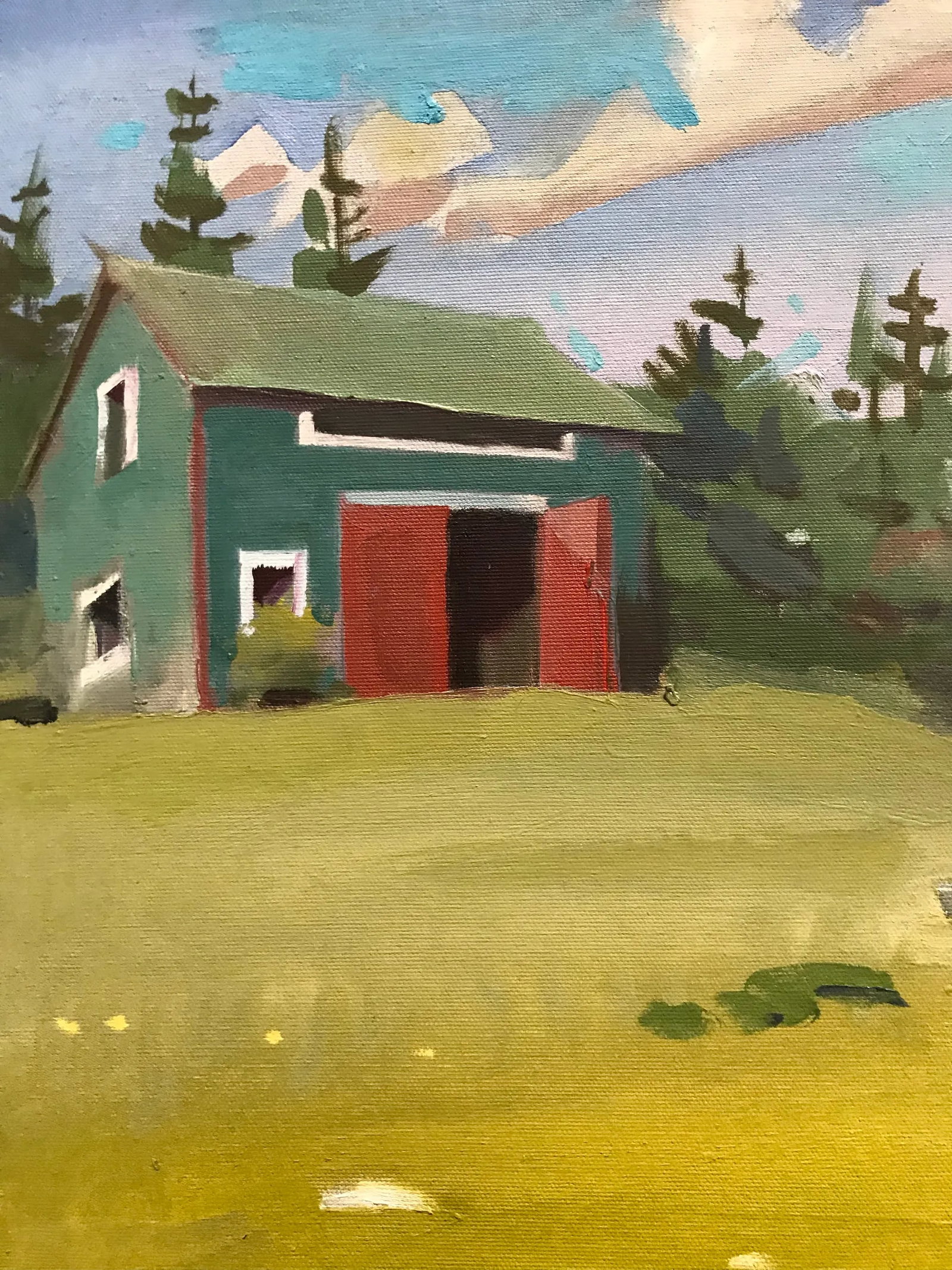 Gray Truck in the Grass by the Maine Shoreline Oil Painting - 3