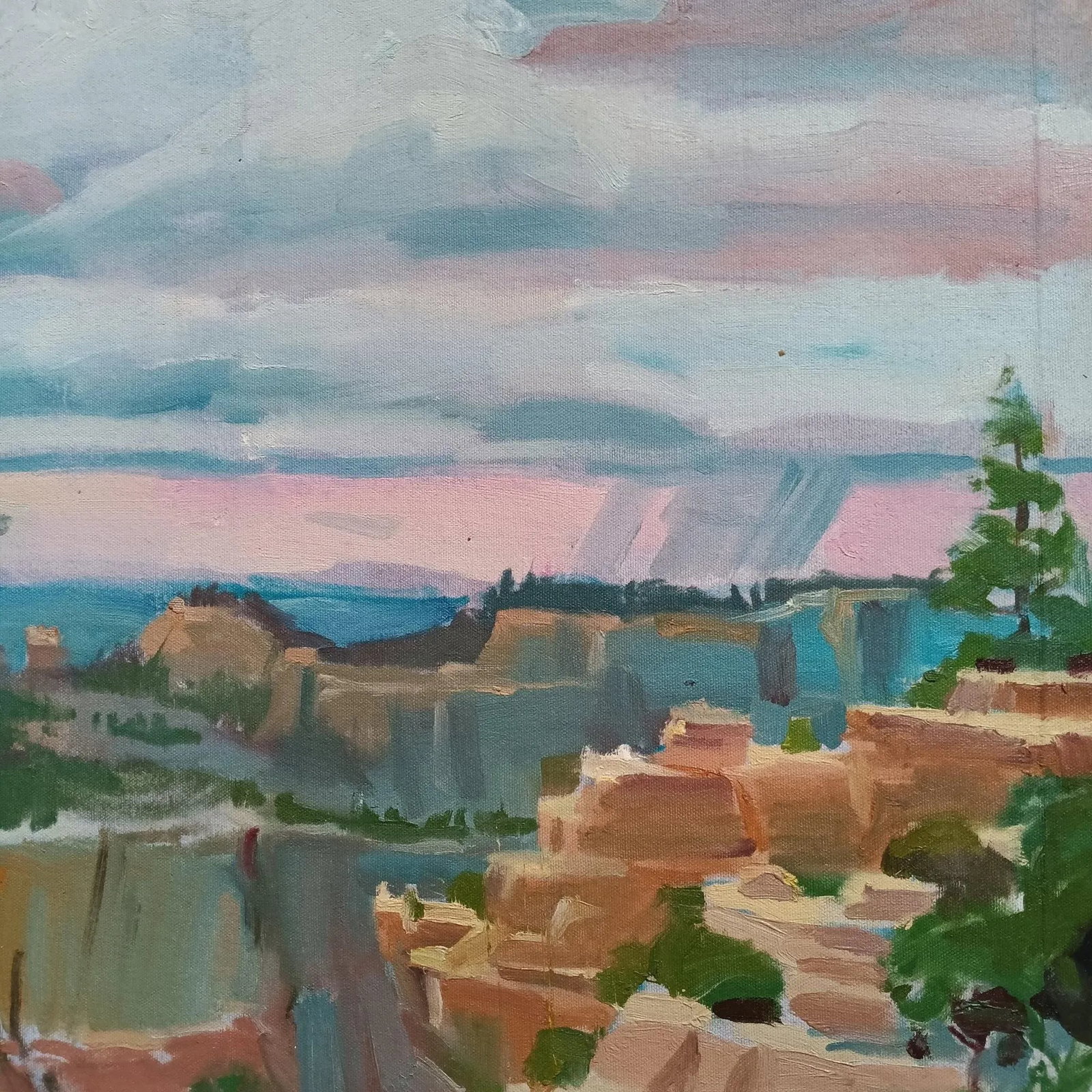 Red Rock Formations on a Blue Sky Day Original Oil Painting - 4