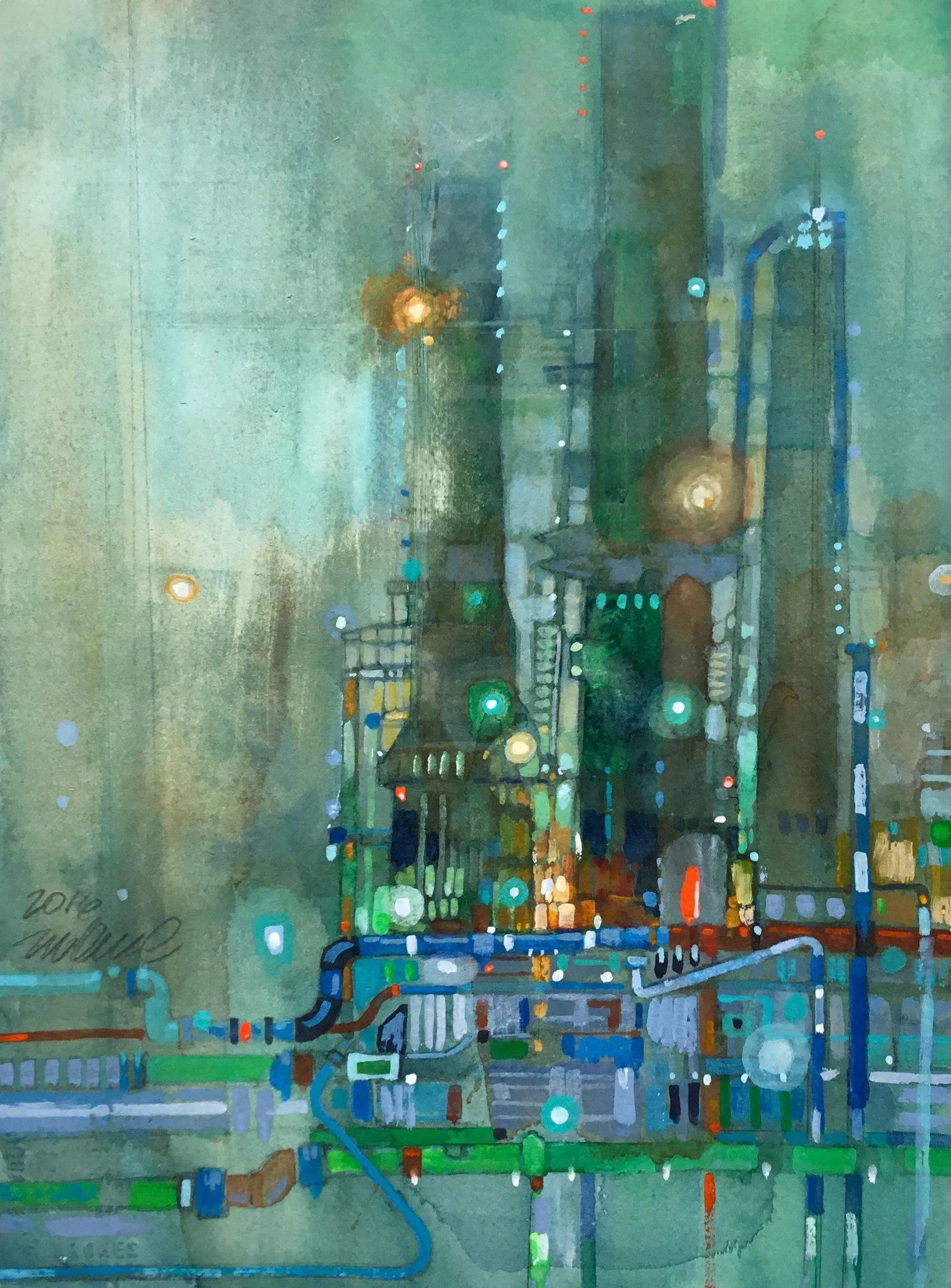 Luminous Green, Original Watercolor and Acrylic on Arches Cold Press: Original watercolor painting on arches cold press 140 lb. industrial plant. Condition: Imperfections: No Imperfections Origin: United States Creator: Brand: Steve Klinkel; Artist: Steve Klinkel;