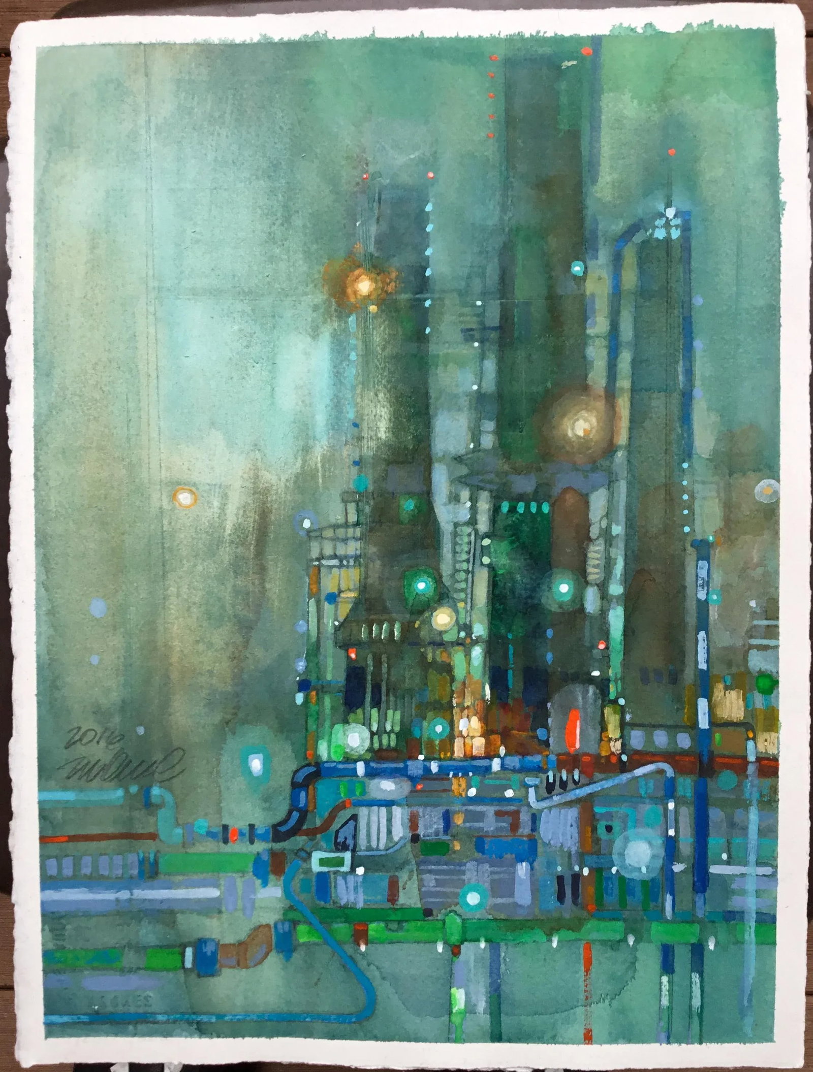 Luminous Green, Original Watercolor and Acrylic on Arches Cold Press - 2