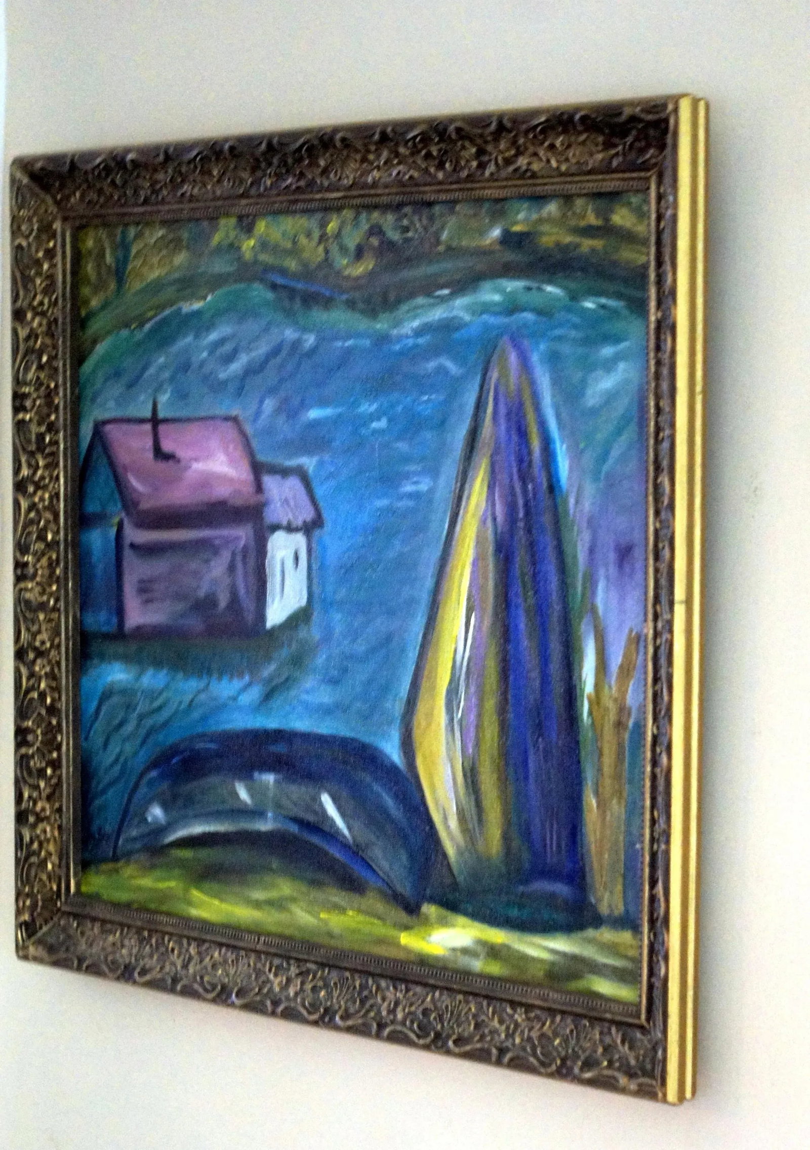 1980s Colette Calilhanna "Purple Village" Expressionist Acrylic Framed Painting - 2